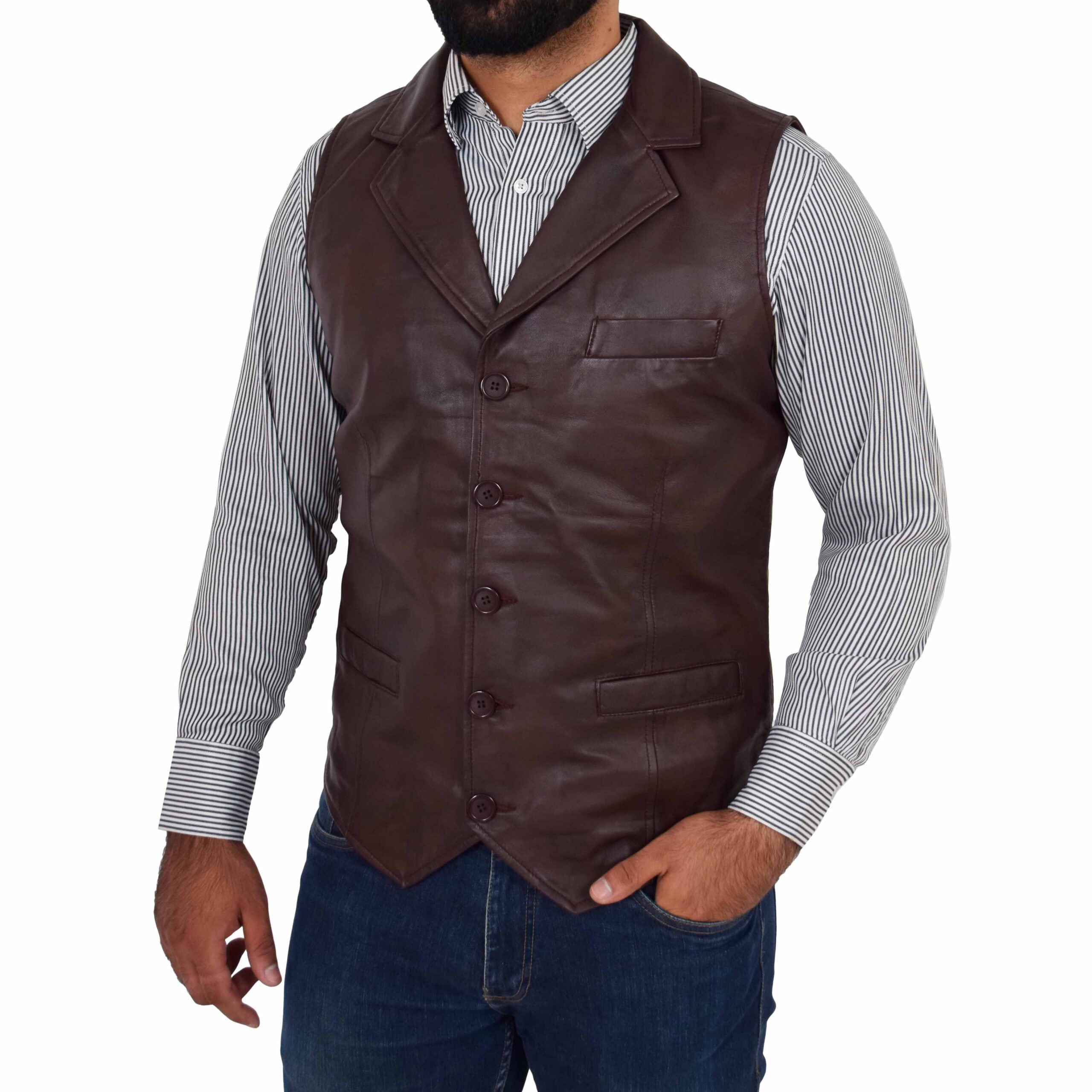 BUNERI Cuir Calvin Marron Boutonné – Image 4