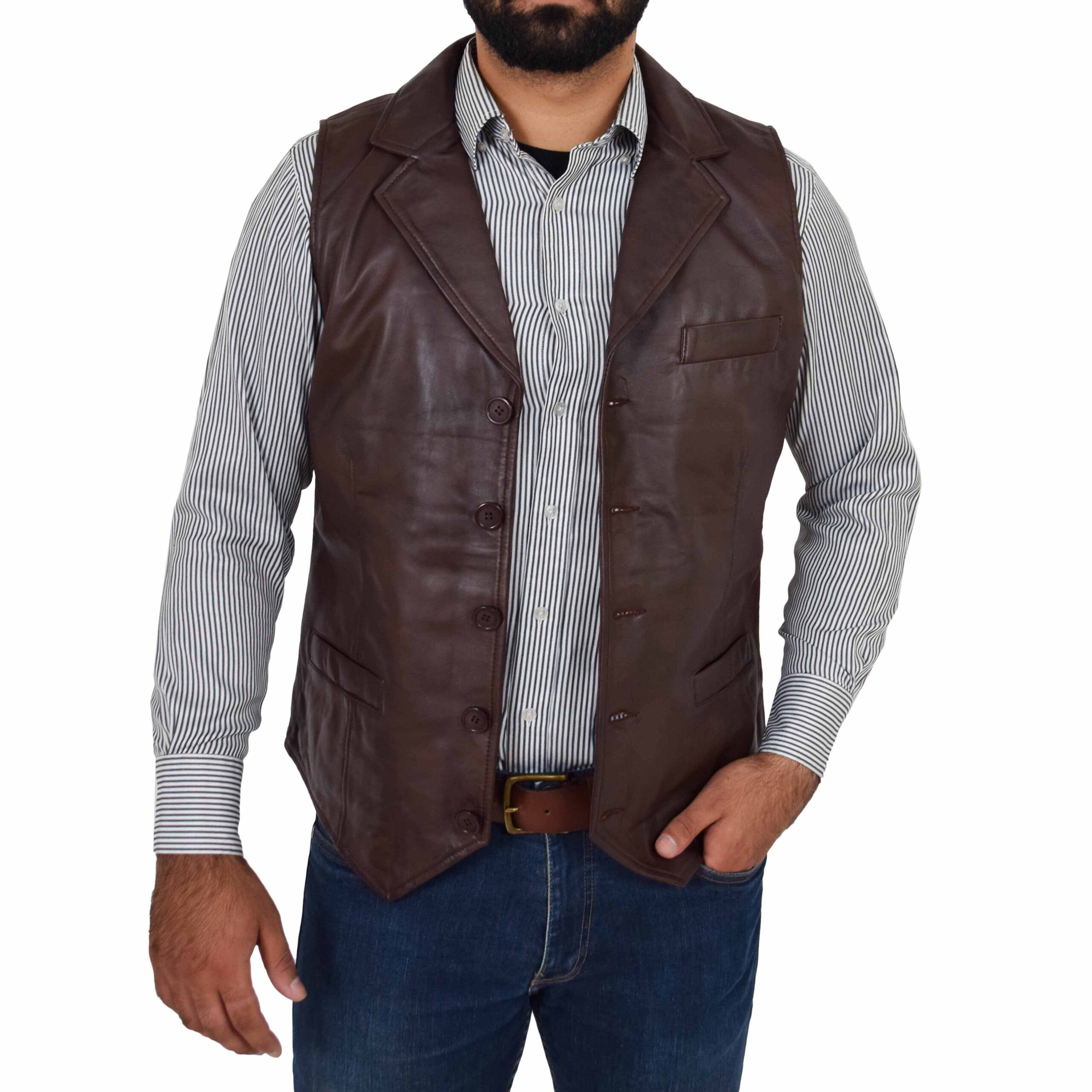 BUNERI Cuir Calvin Marron Boutonné – Image 5
