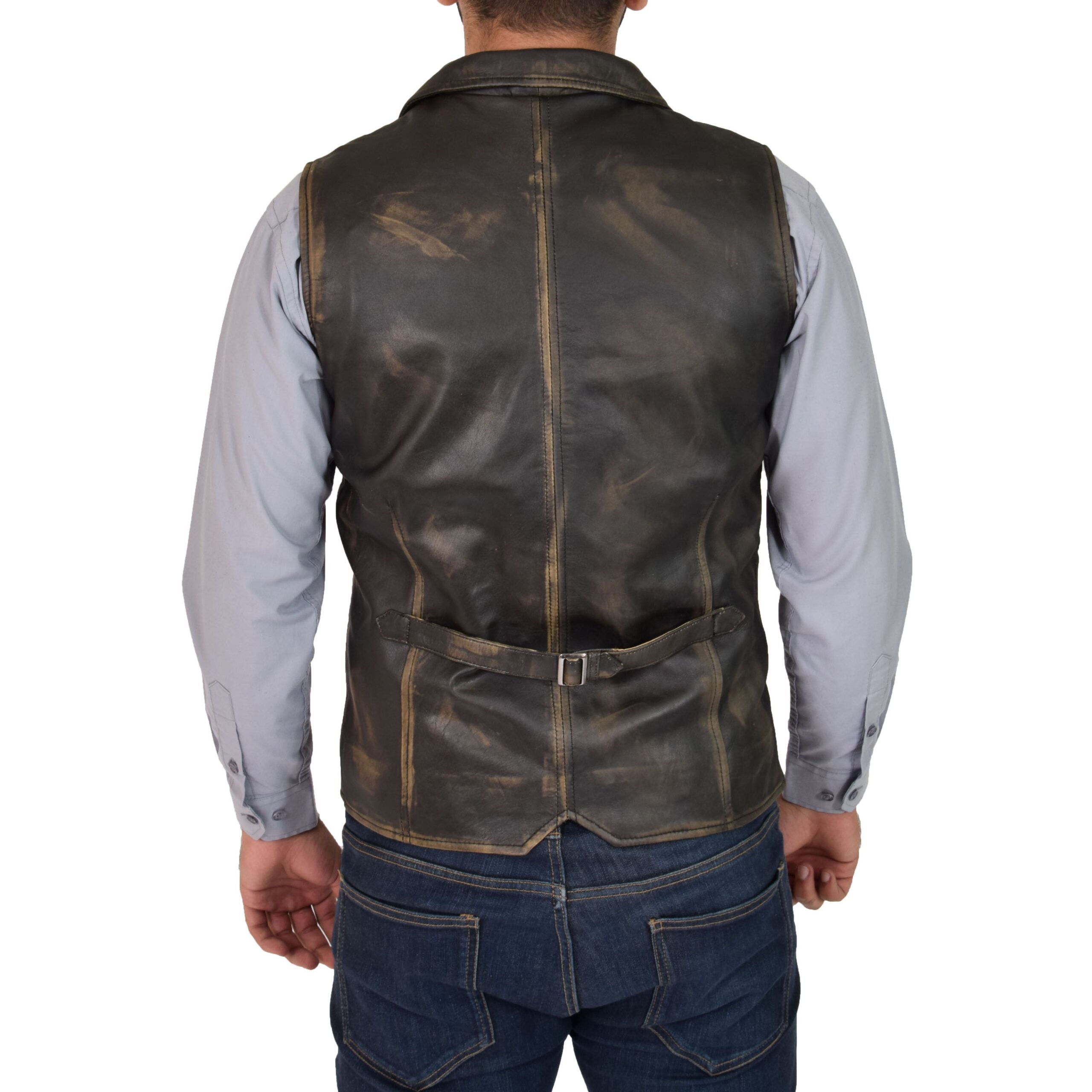 BUNERI Gilet en Cuir Boutonné pour Homme Finition Rub Off – Image 2