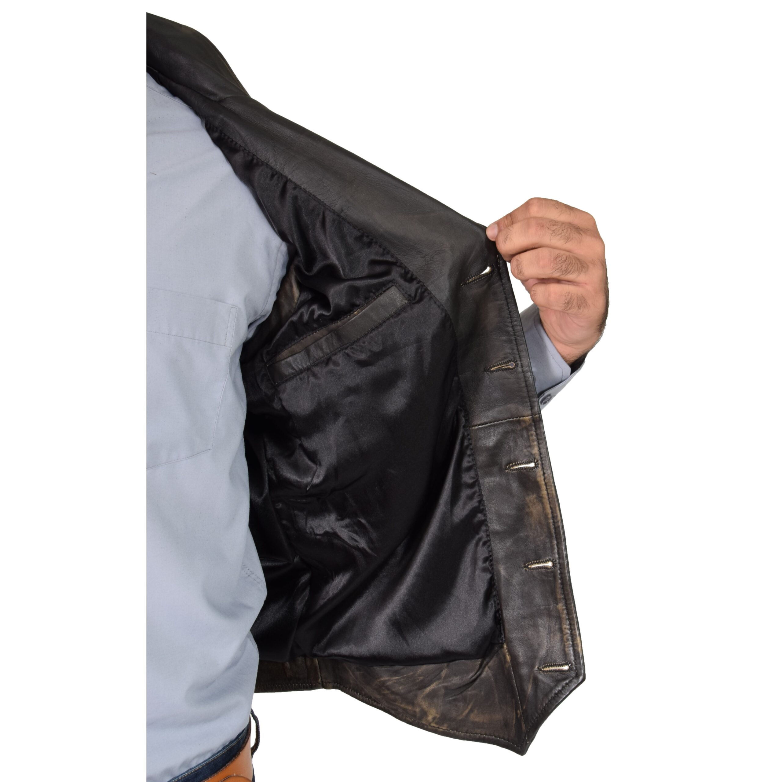BUNERI Gilet en Cuir Boutonné pour Homme Finition Rub Off – Image 6