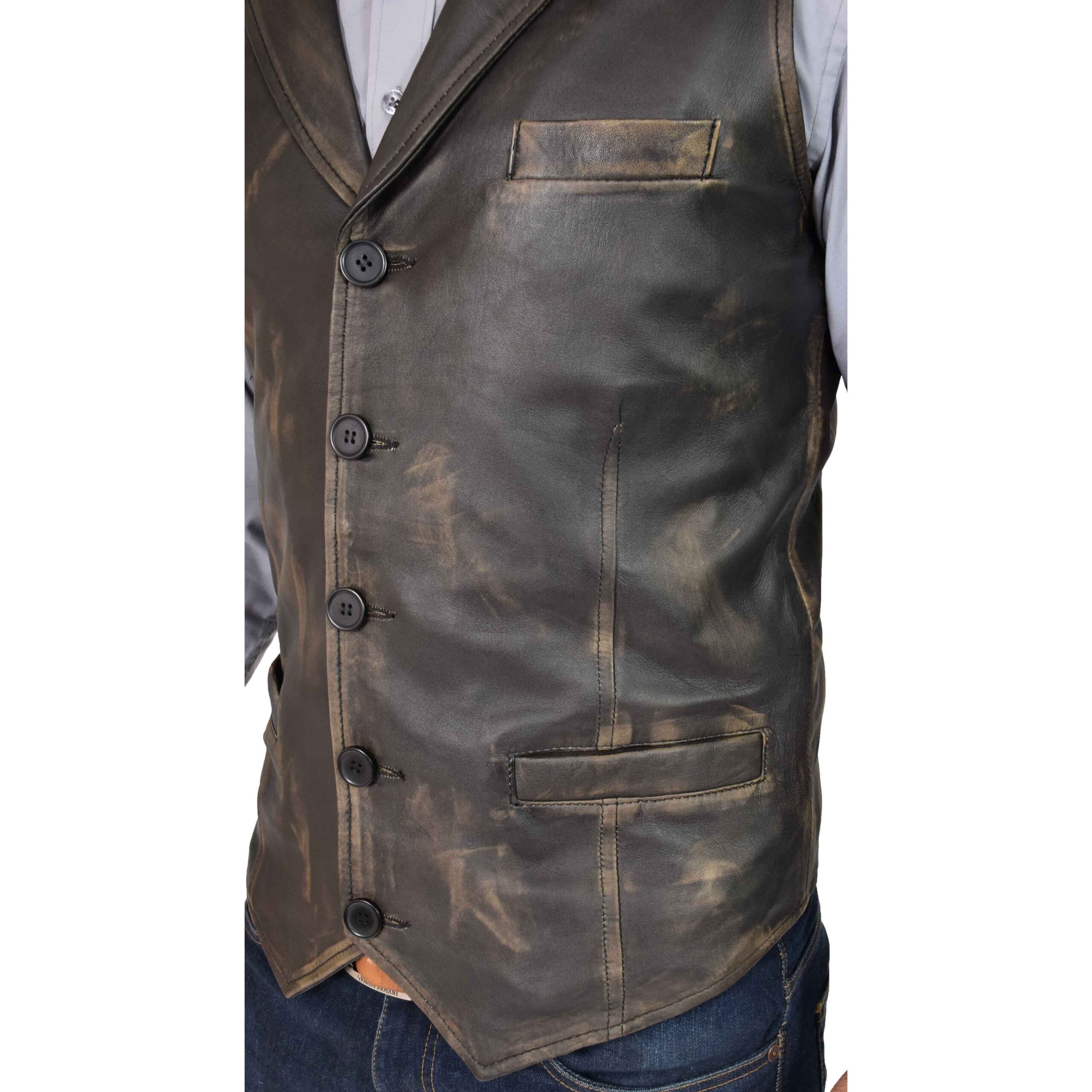 BUNERI Gilet en Cuir Boutonné pour Homme Finition Rub Off – Image 7