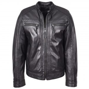 BUNERI Biker Cuir Charlie Noir Cafe Racer