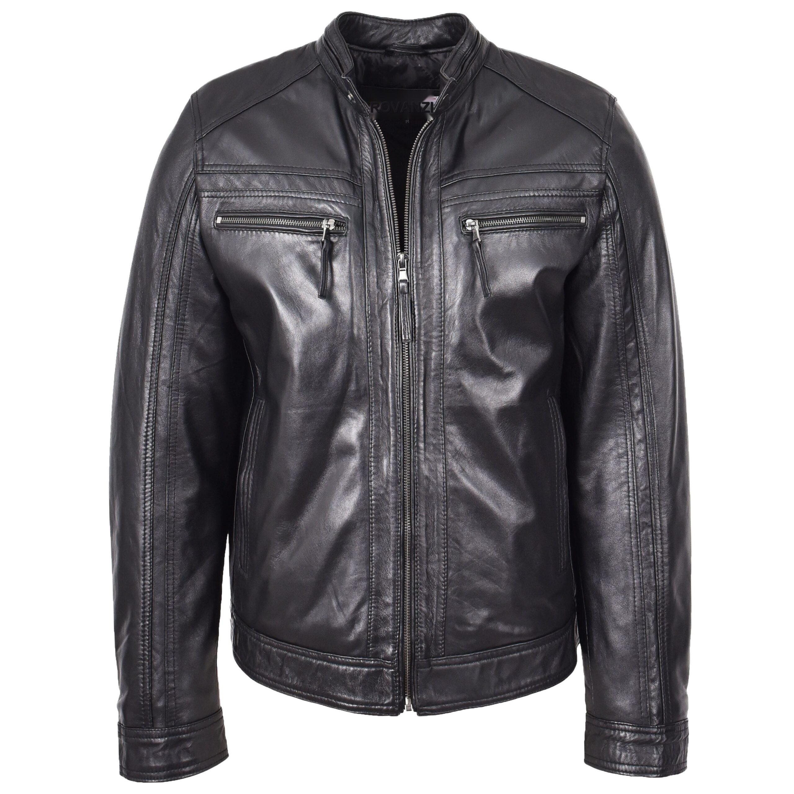 BUNERI Biker Cuir Charlie Noir Cafe Racer