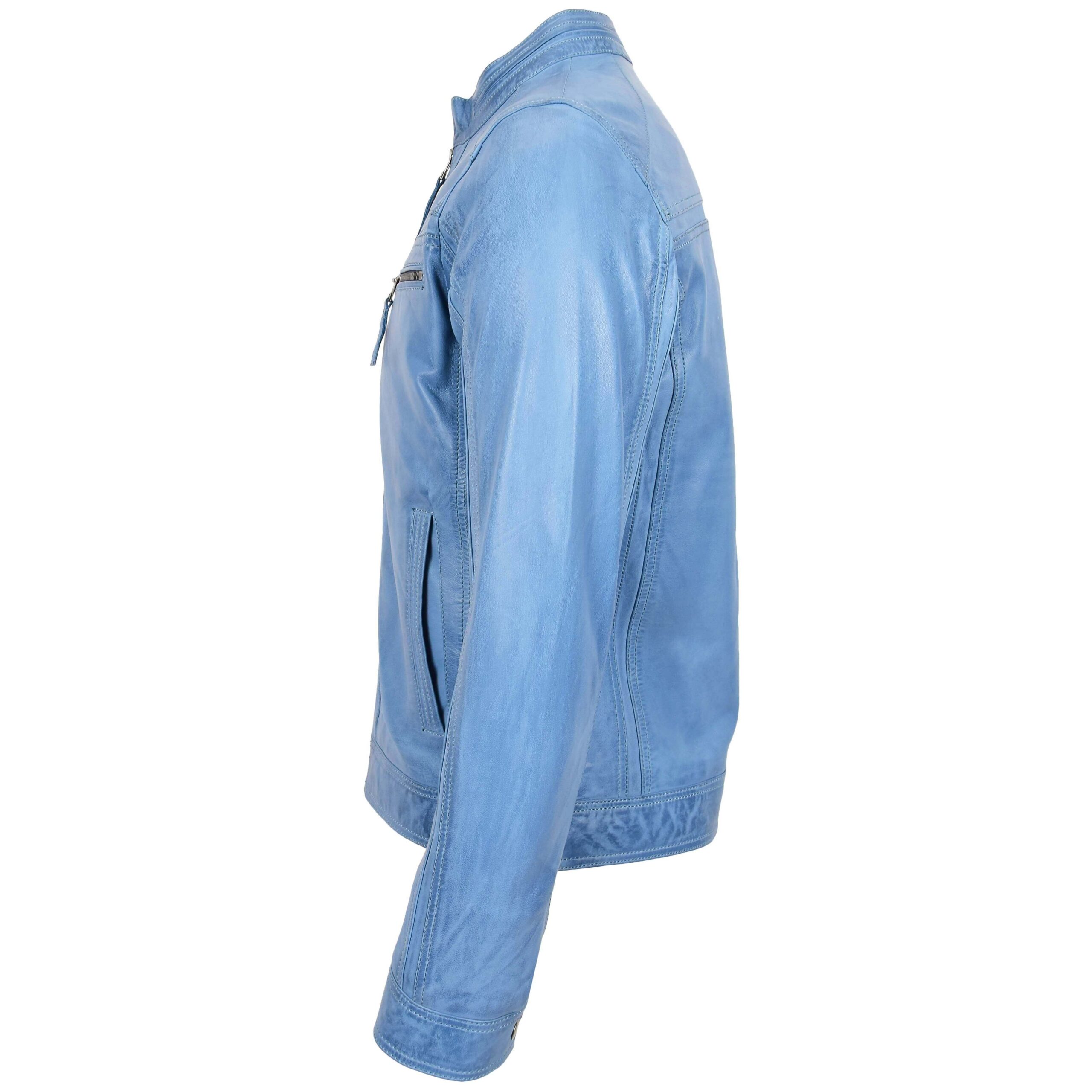 BUNERI Blouson Café Racer en Cuir Bleu Ciel pour Homme – Image 5