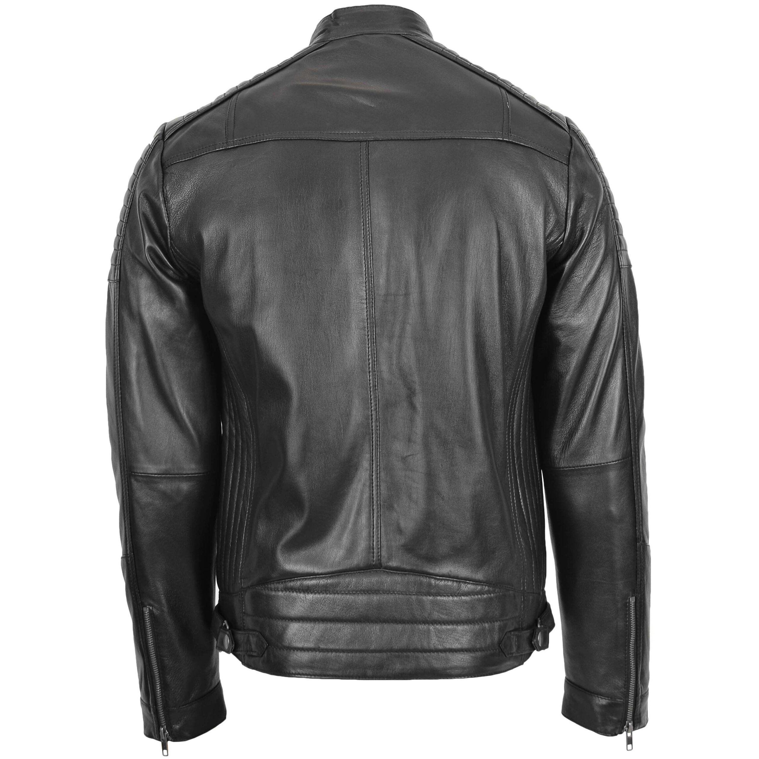 BUNERI Veste Homme Cuir Cafe Racer Biker Noir – Image 2