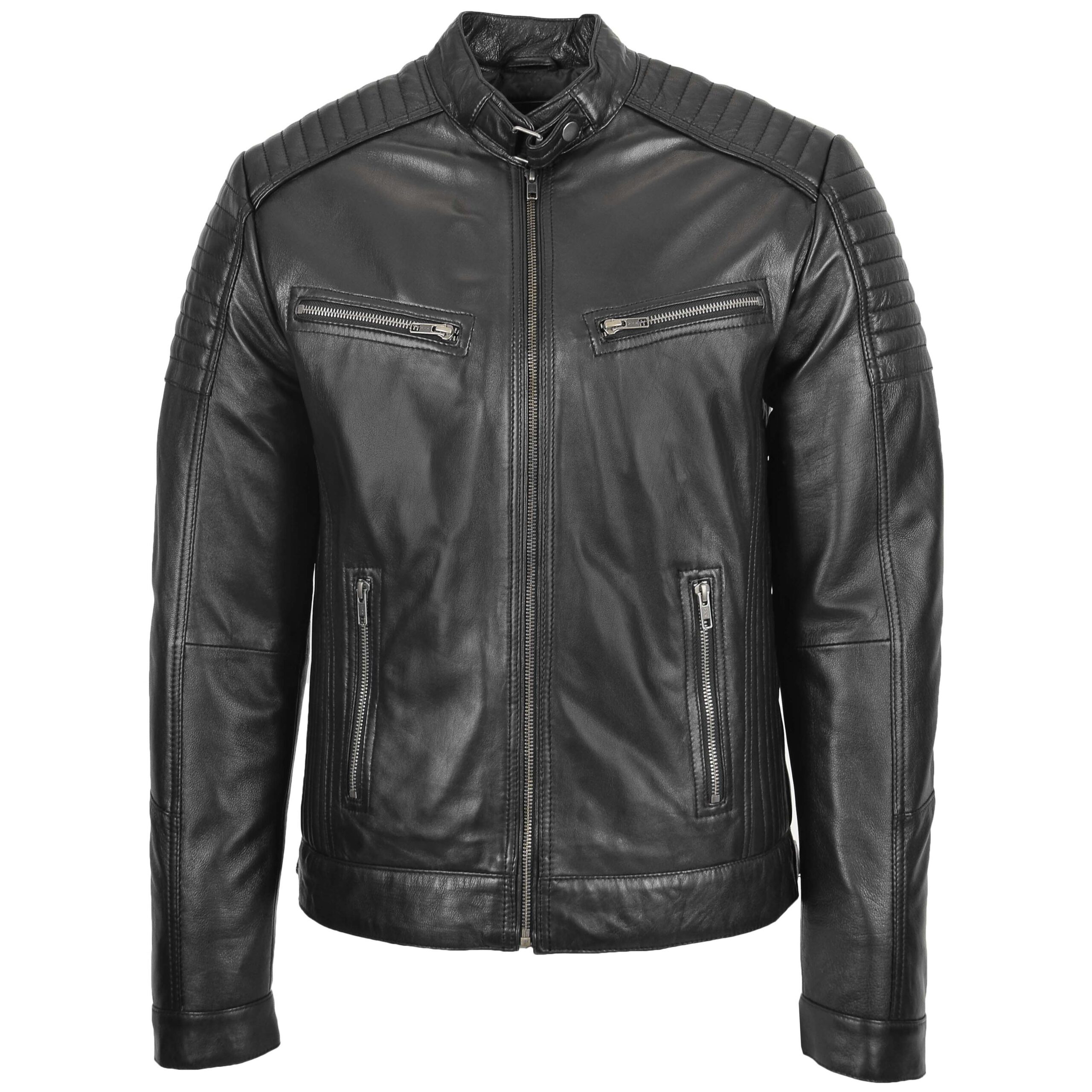 BUNERI Veste Homme Cuir Cafe Racer Biker Noir – Image 3