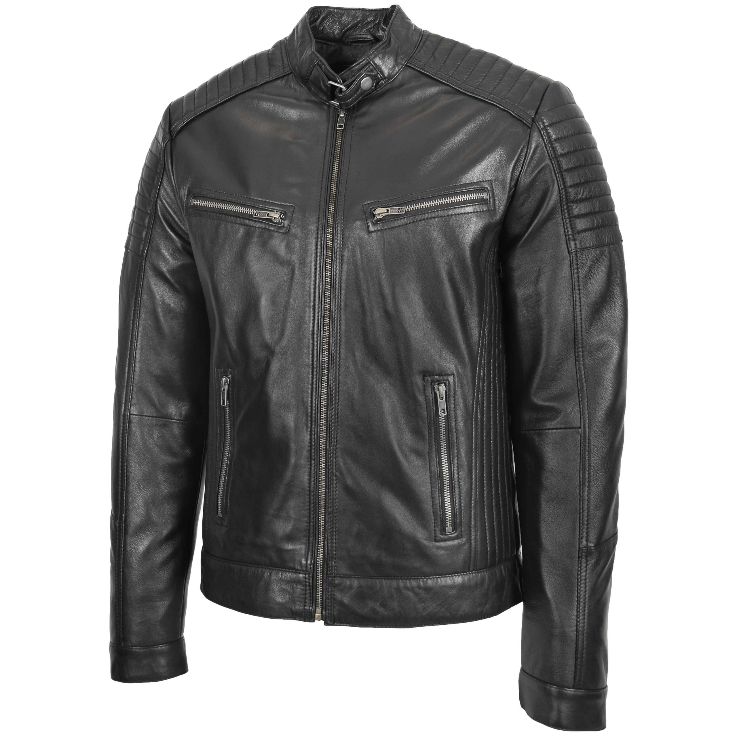 BUNERI Veste Homme Cuir Cafe Racer Biker Noir – Image 4