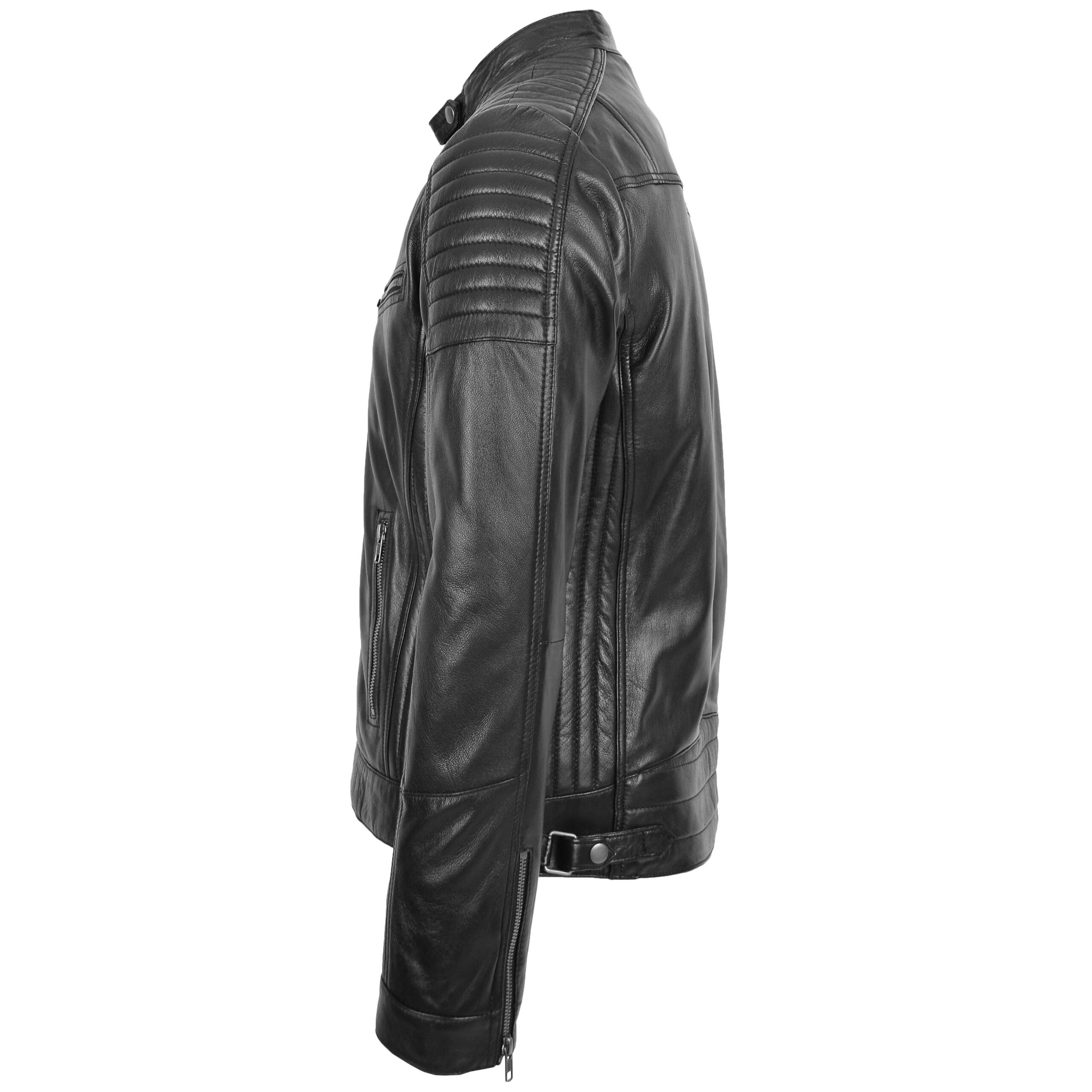 BUNERI Veste Homme Cuir Cafe Racer Biker Noir – Image 5