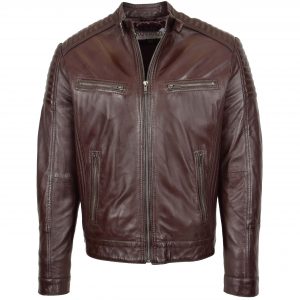 BUNERI Biker Cuir Ron Marron Cafe Racer