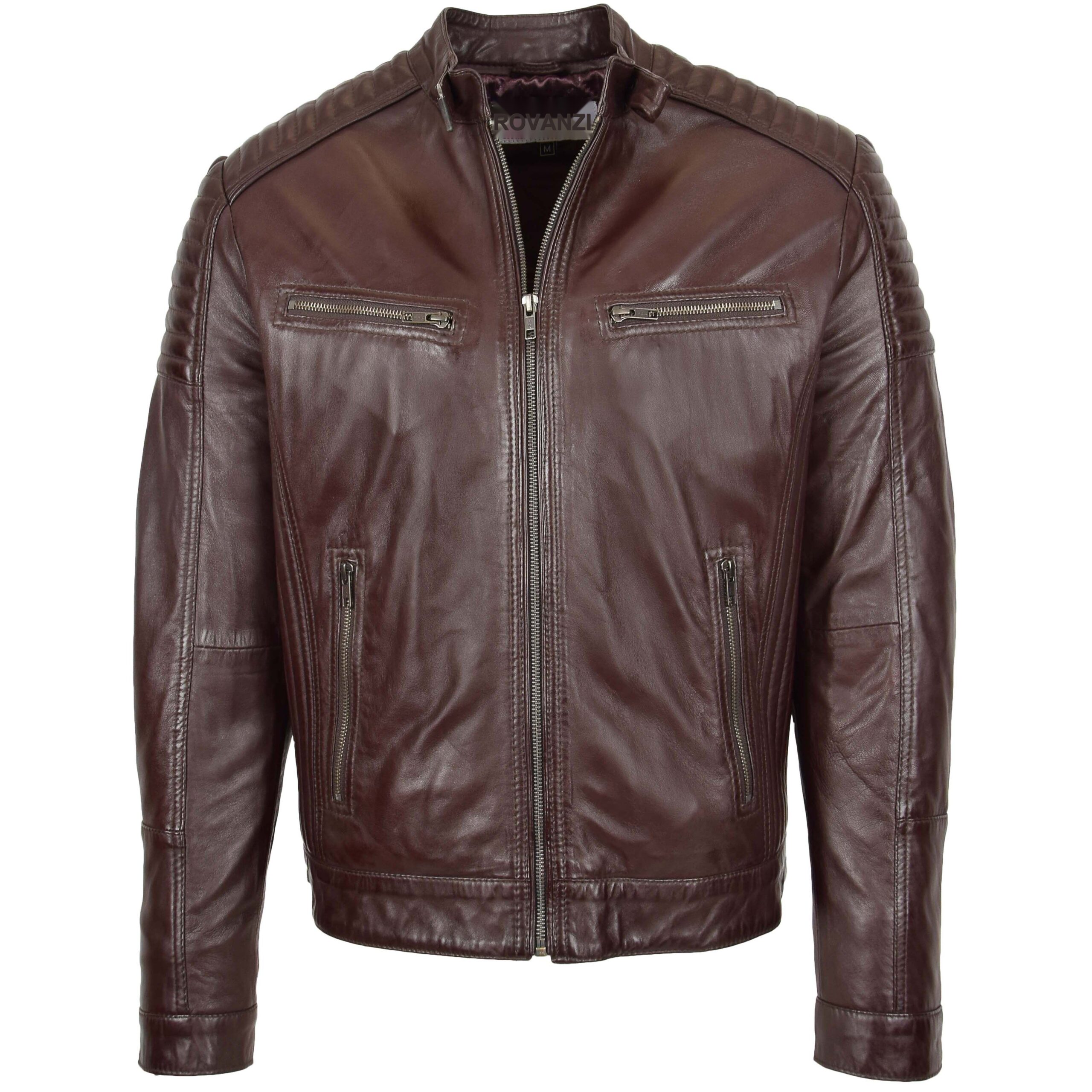 BUNERI Biker Cuir Ron Marron Cafe Racer