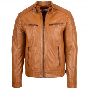 BUNERI Biker Cuir Ron Tan Cafe Racer