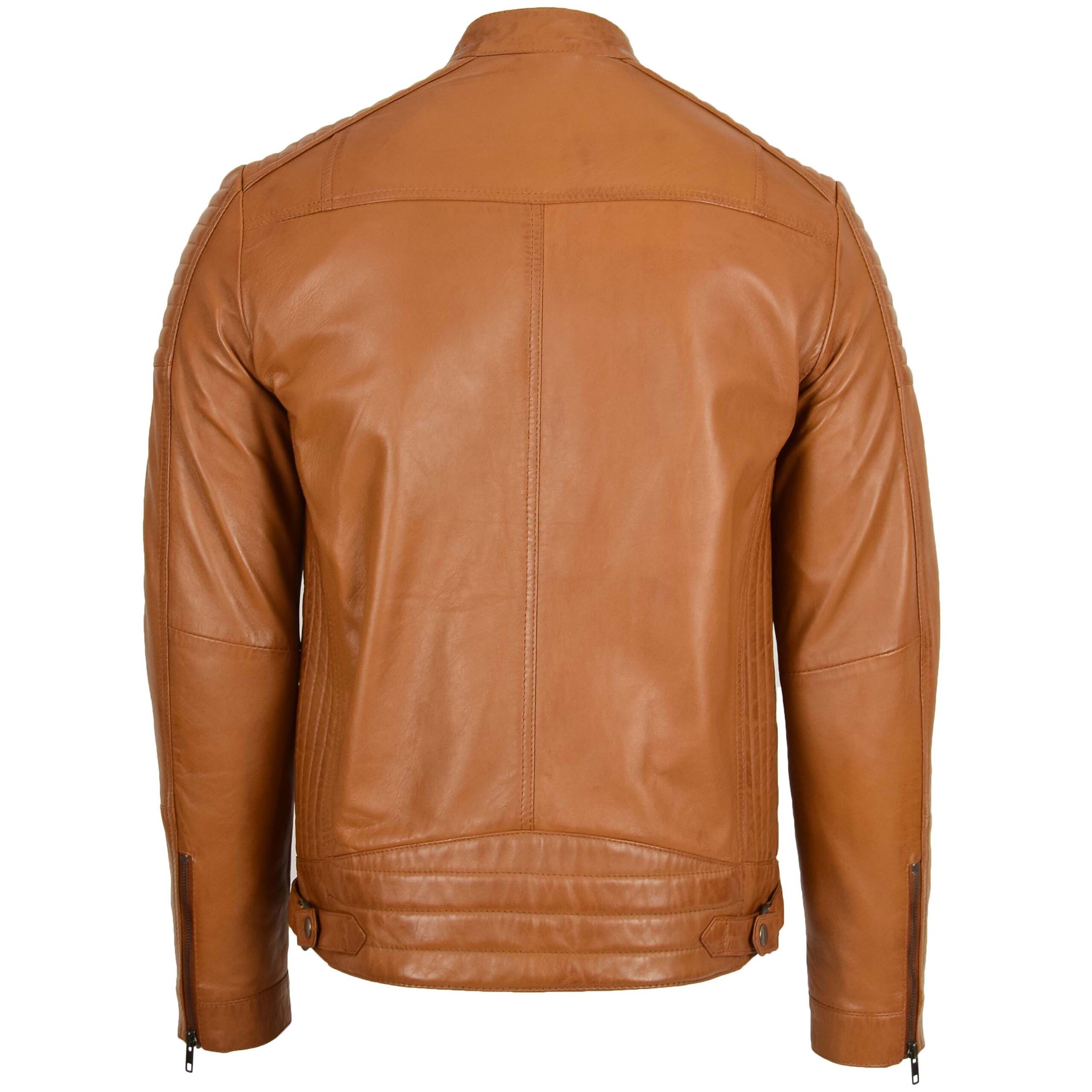 BUNERI Veste Café Racer en Cuir pour Homme Tan – Image 2