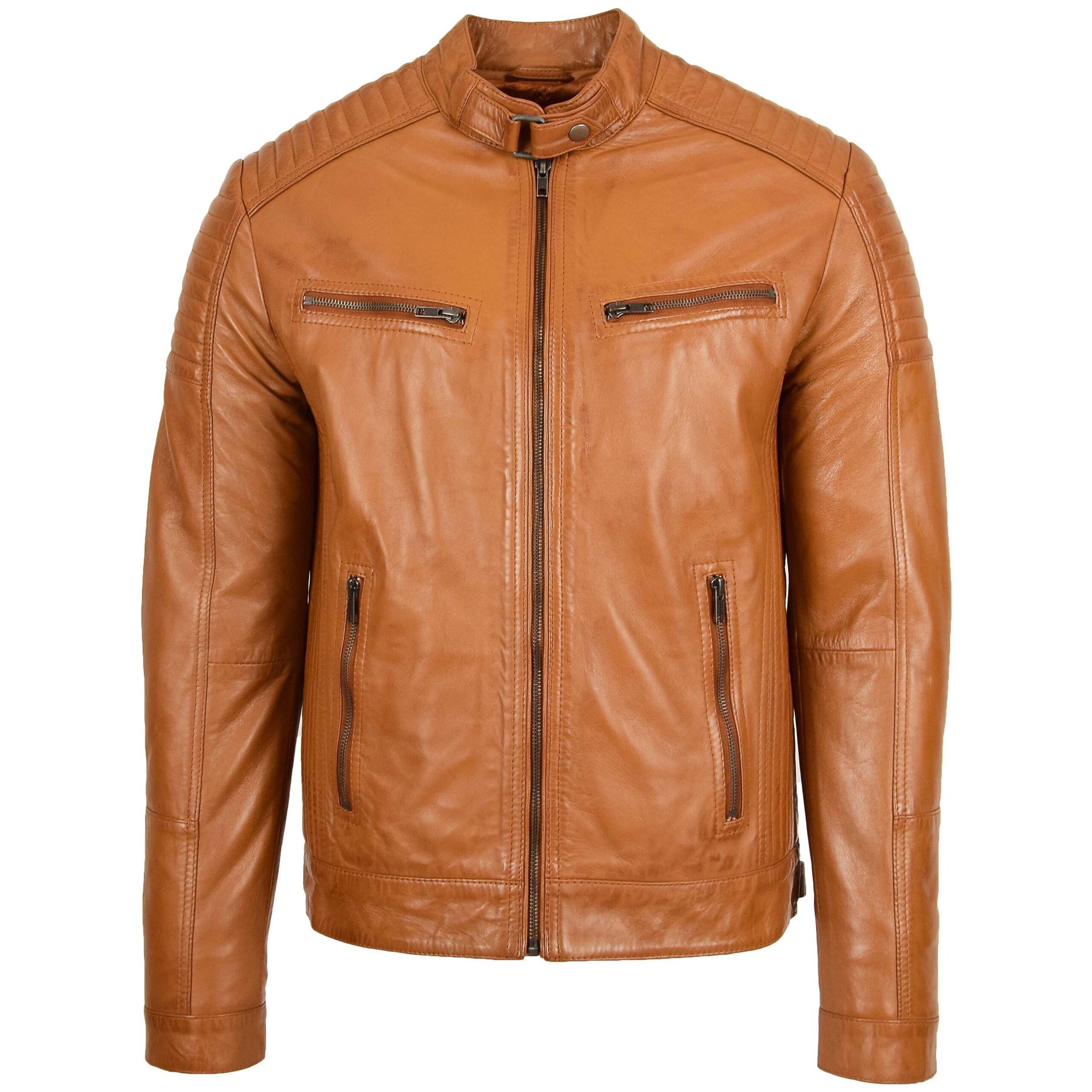 BUNERI Veste Café Racer en Cuir pour Homme Tan – Image 3