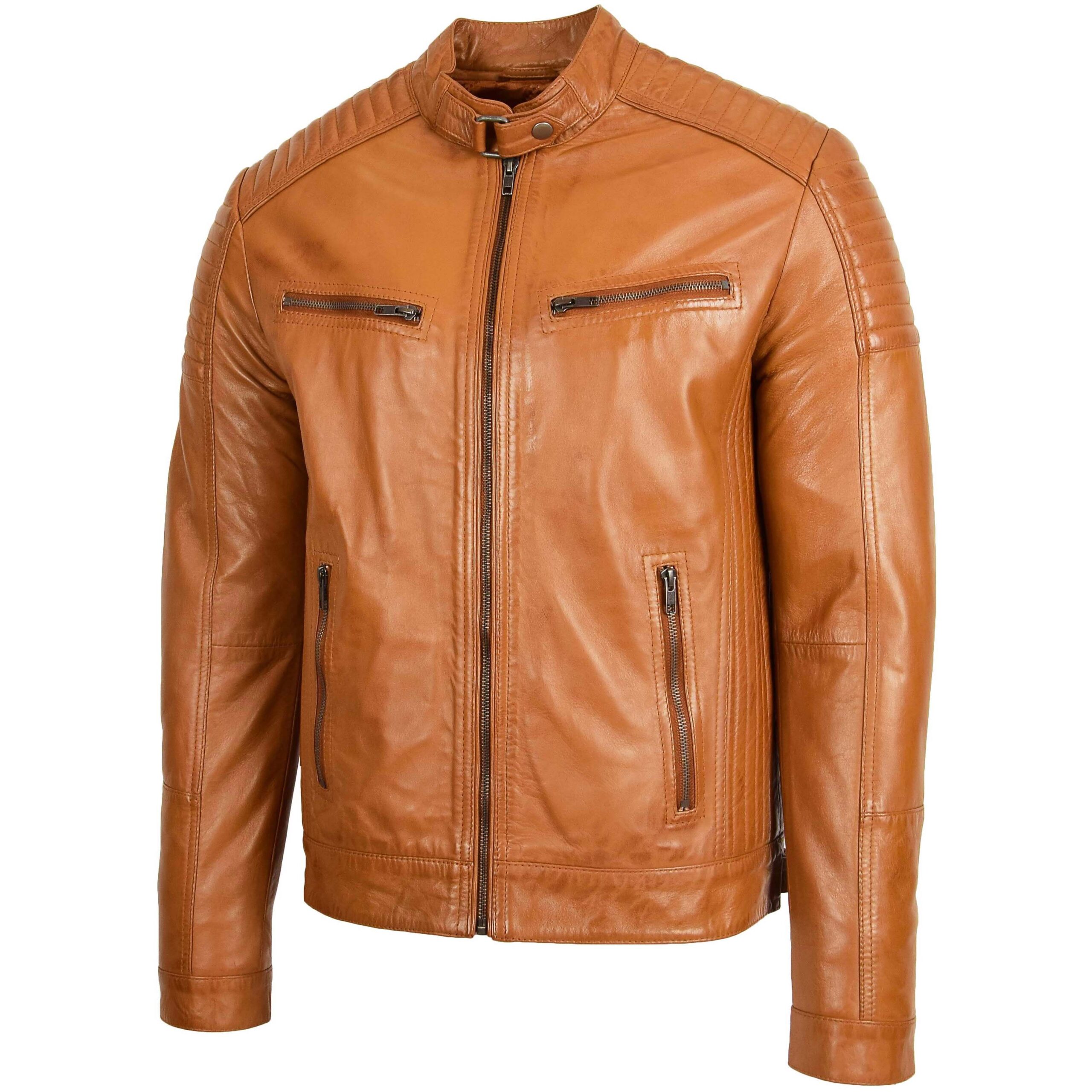 BUNERI Veste Café Racer en Cuir pour Homme Tan – Image 4