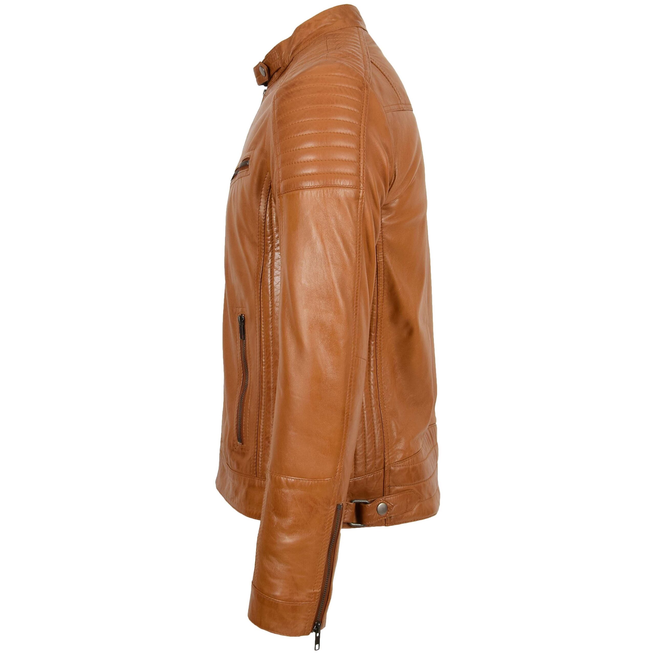 BUNERI Veste Café Racer en Cuir pour Homme Tan – Image 5