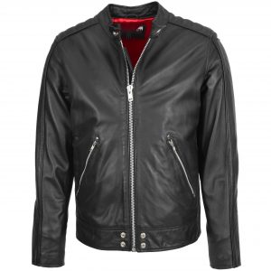 BUNERI Veste Biker Casual en Cuir pour Homme Noir