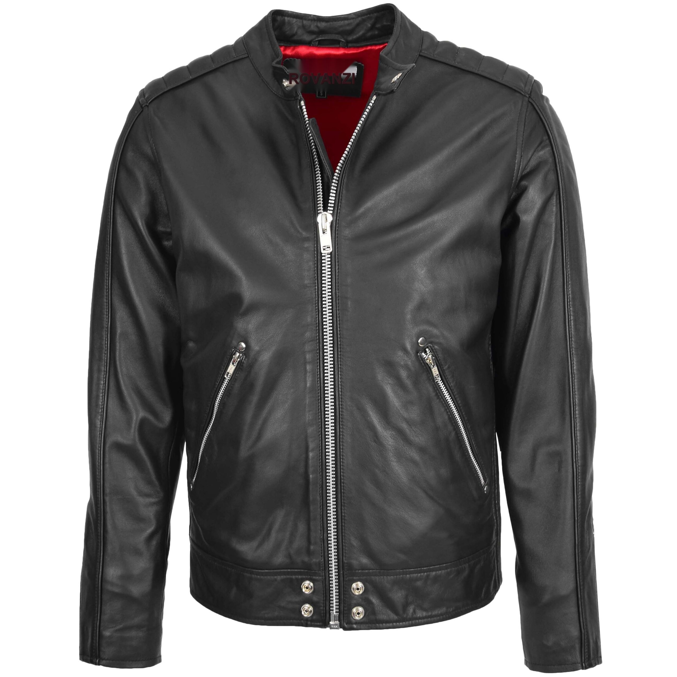 BUNERI Veste Biker Casual en Cuir pour Homme Noir
