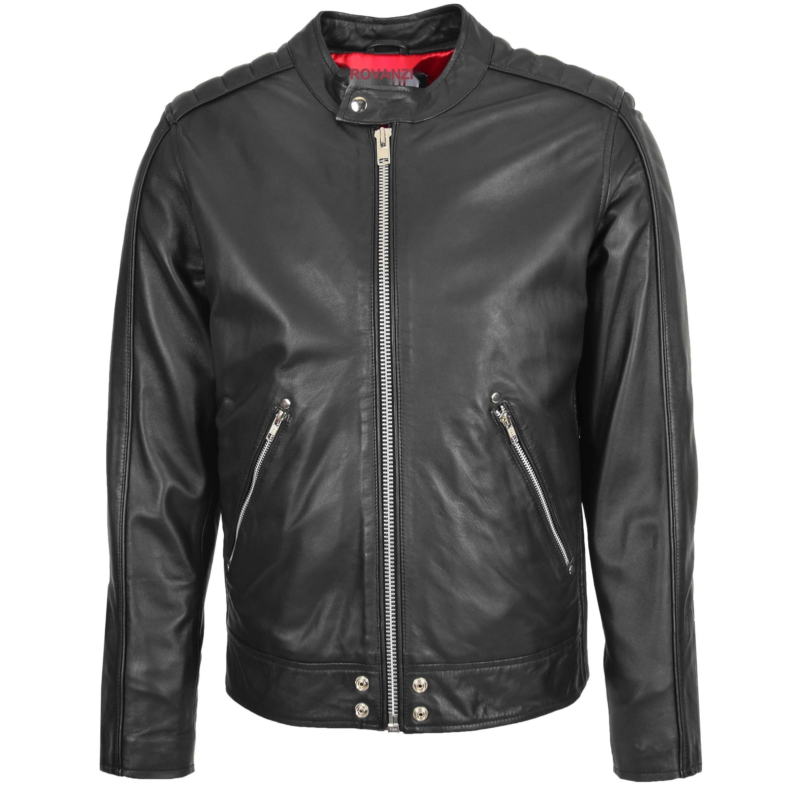 BUNERI Veste Biker Casual en Cuir pour Homme Noir – Image 3