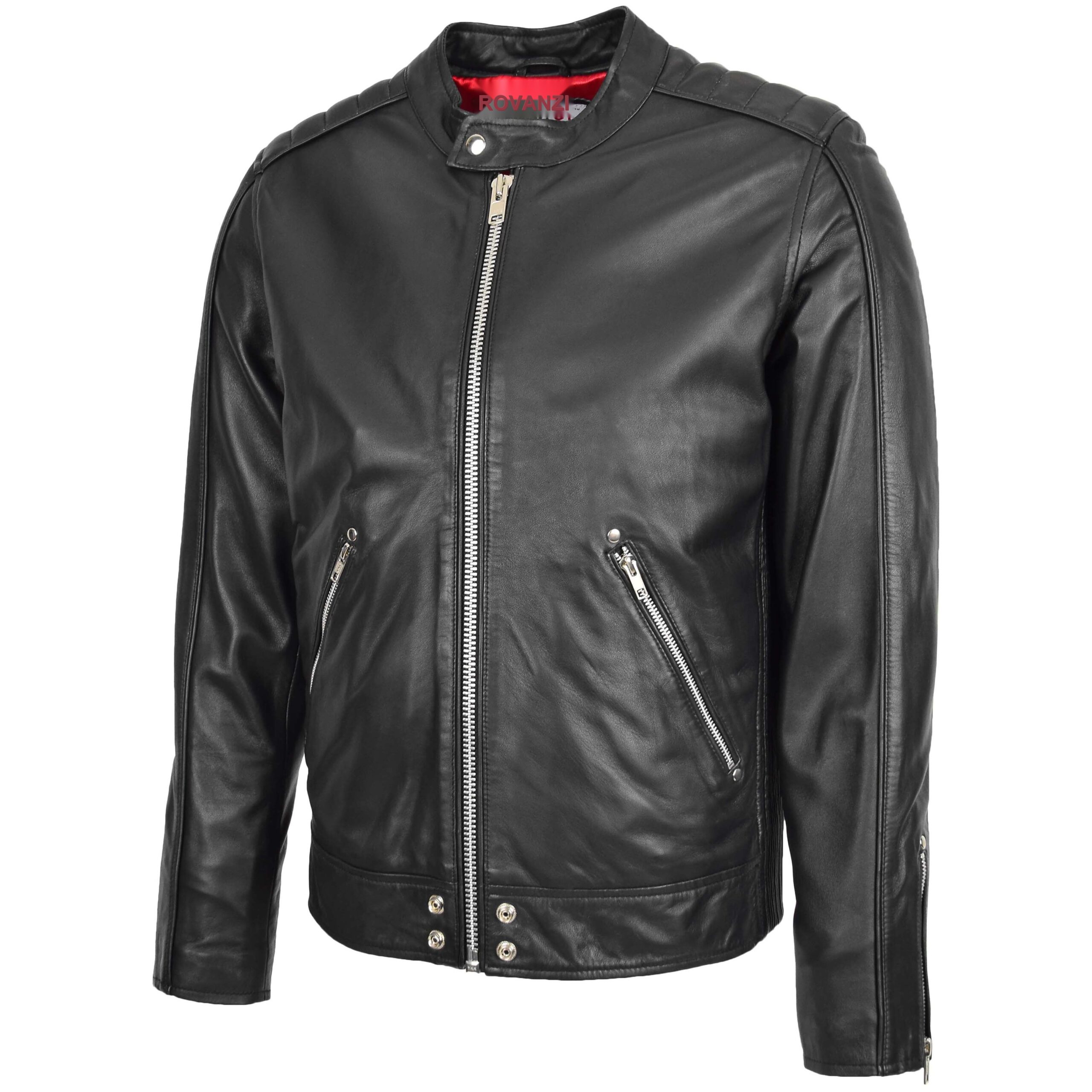 BUNERI Veste Biker Casual en Cuir pour Homme Noir – Image 4