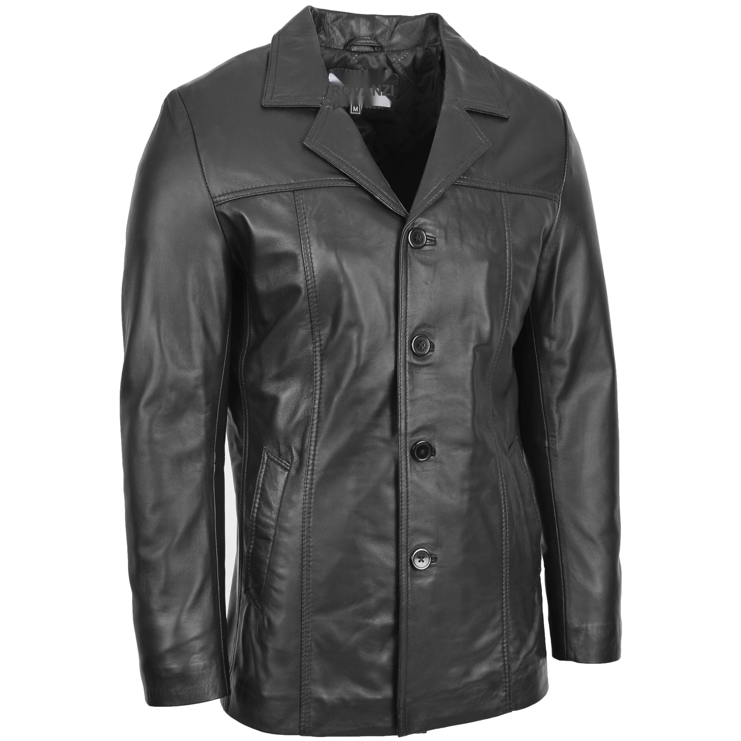 BUNERI Veste Homme Cuir Classique Reefer Noir – Image 3