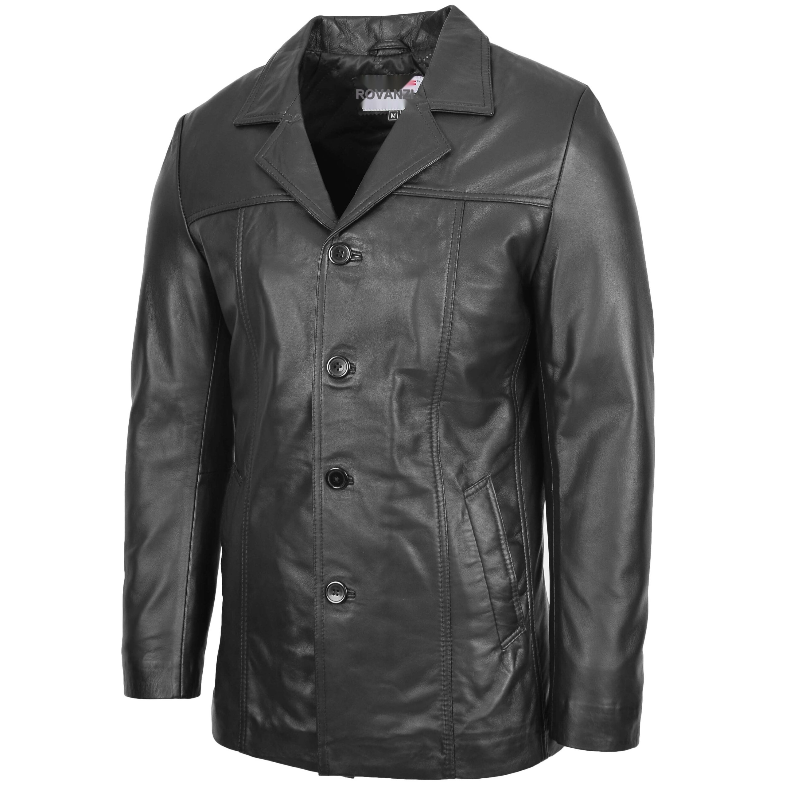 BUNERI Veste Homme Cuir Classique Reefer Noir – Image 4