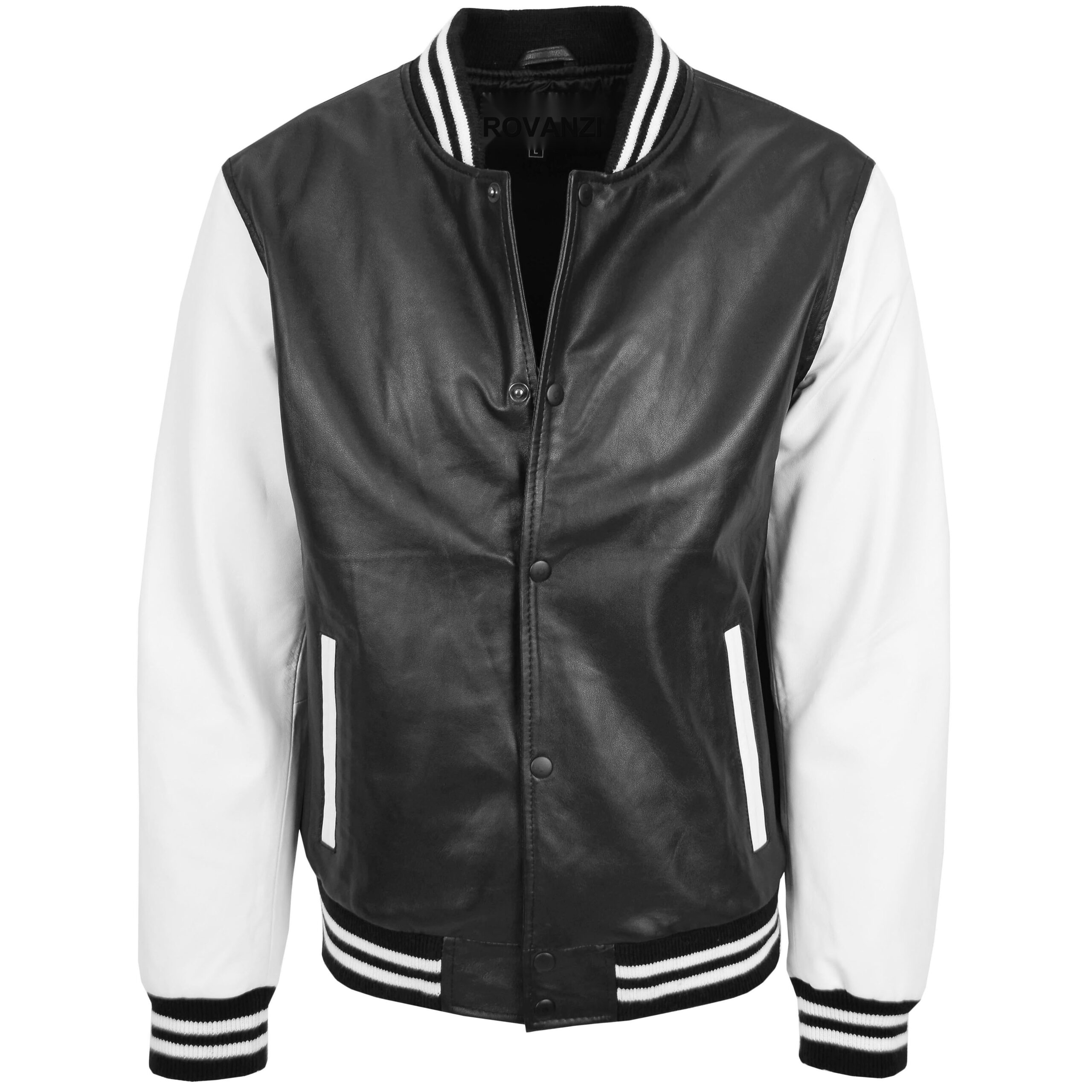BUNERI Veste Homme Cuir College Boy Varsity Noir Blanc
