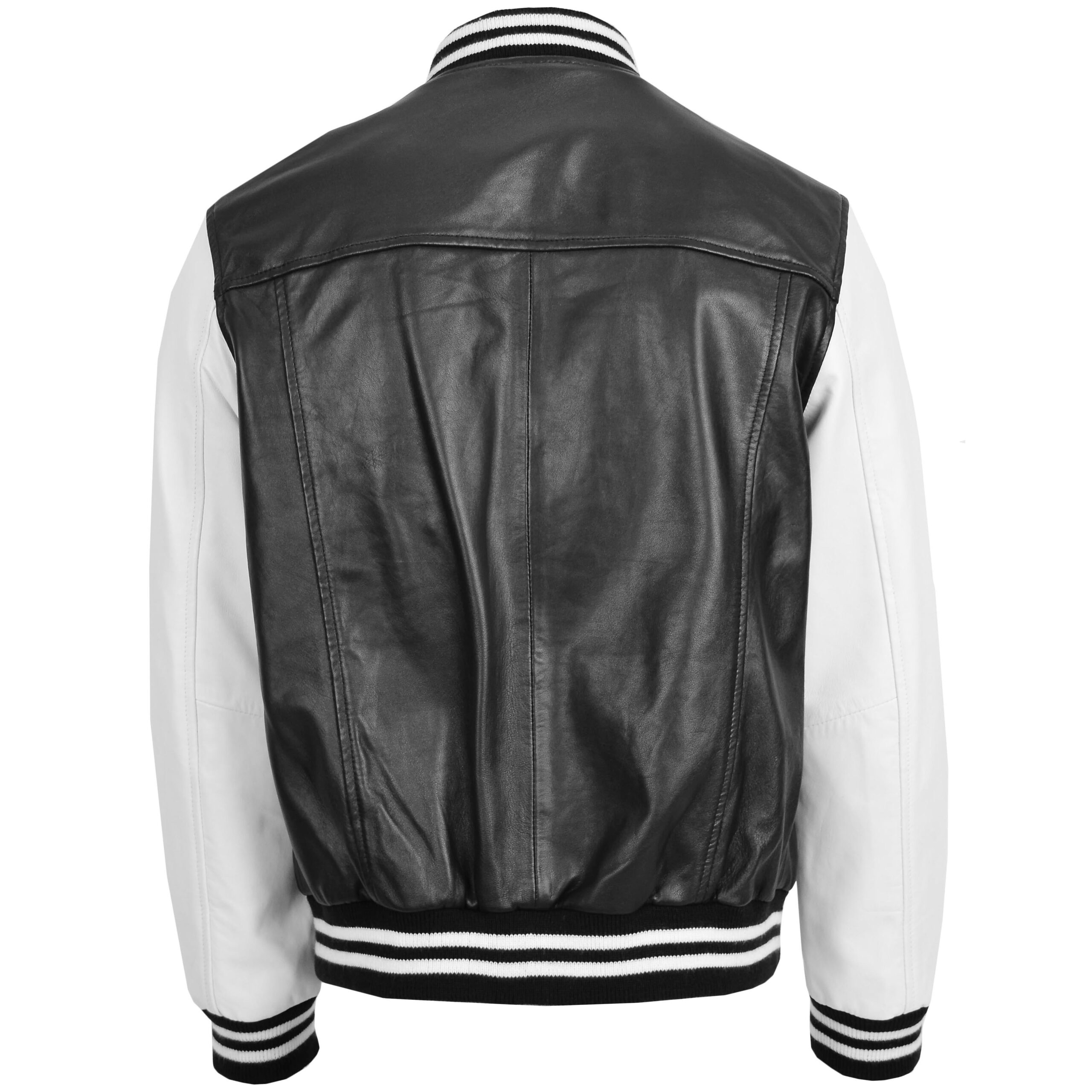 BUNERI Veste Homme Cuir College Boy Varsity Noir Blanc – Image 2