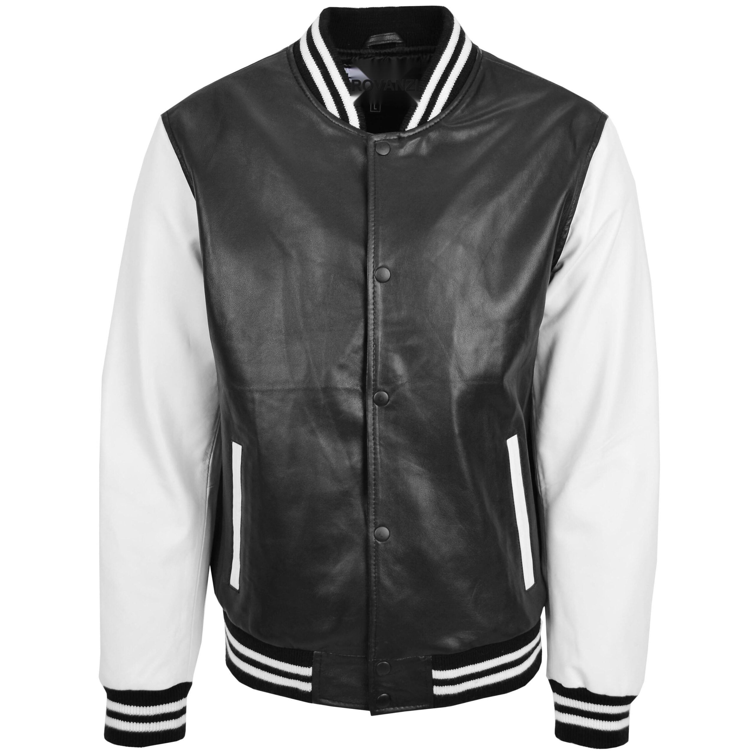 BUNERI Veste Homme Cuir College Boy Varsity Noir Blanc – Image 3