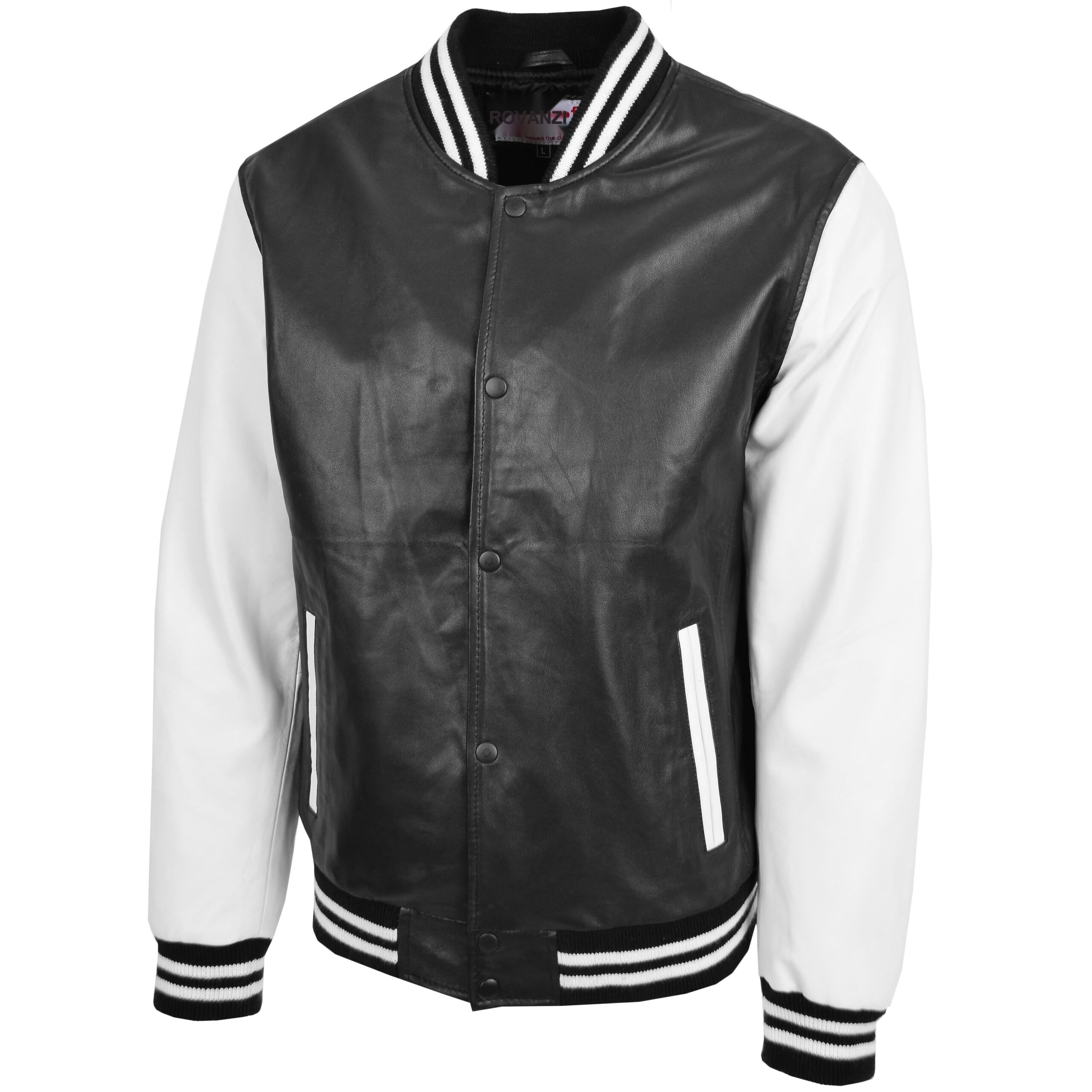 BUNERI Veste Homme Cuir College Boy Varsity Noir Blanc – Image 4