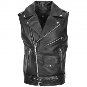 BUNERI Gilet Homme Cuir Zip Croise Biker Brando Noir