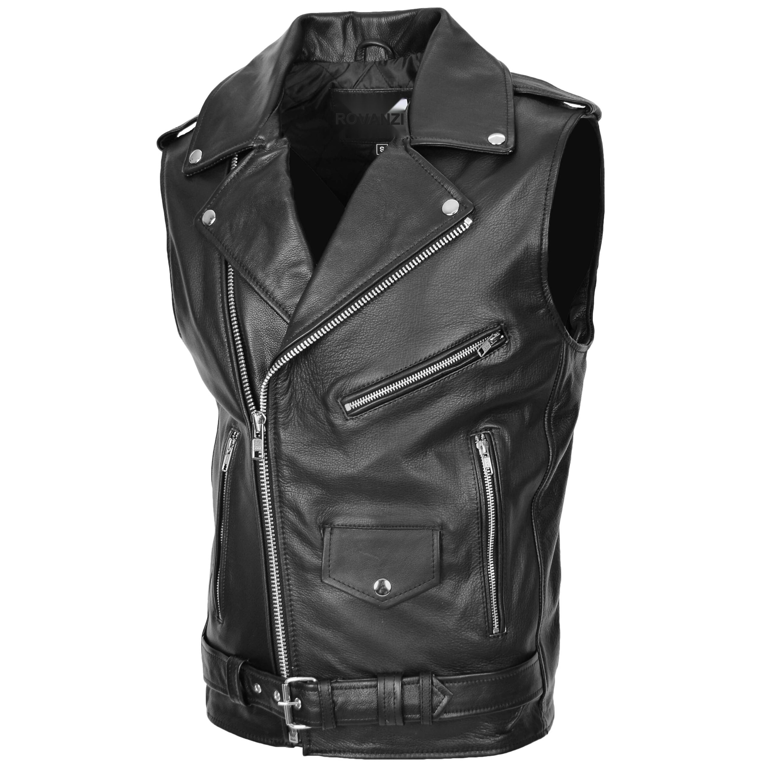 BUNERI Gilet Homme Cuir Zip Croise Biker Brando Noir – Image 3