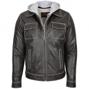 BUNERI Cuir Cypher Gris Capuche Amovible Homme