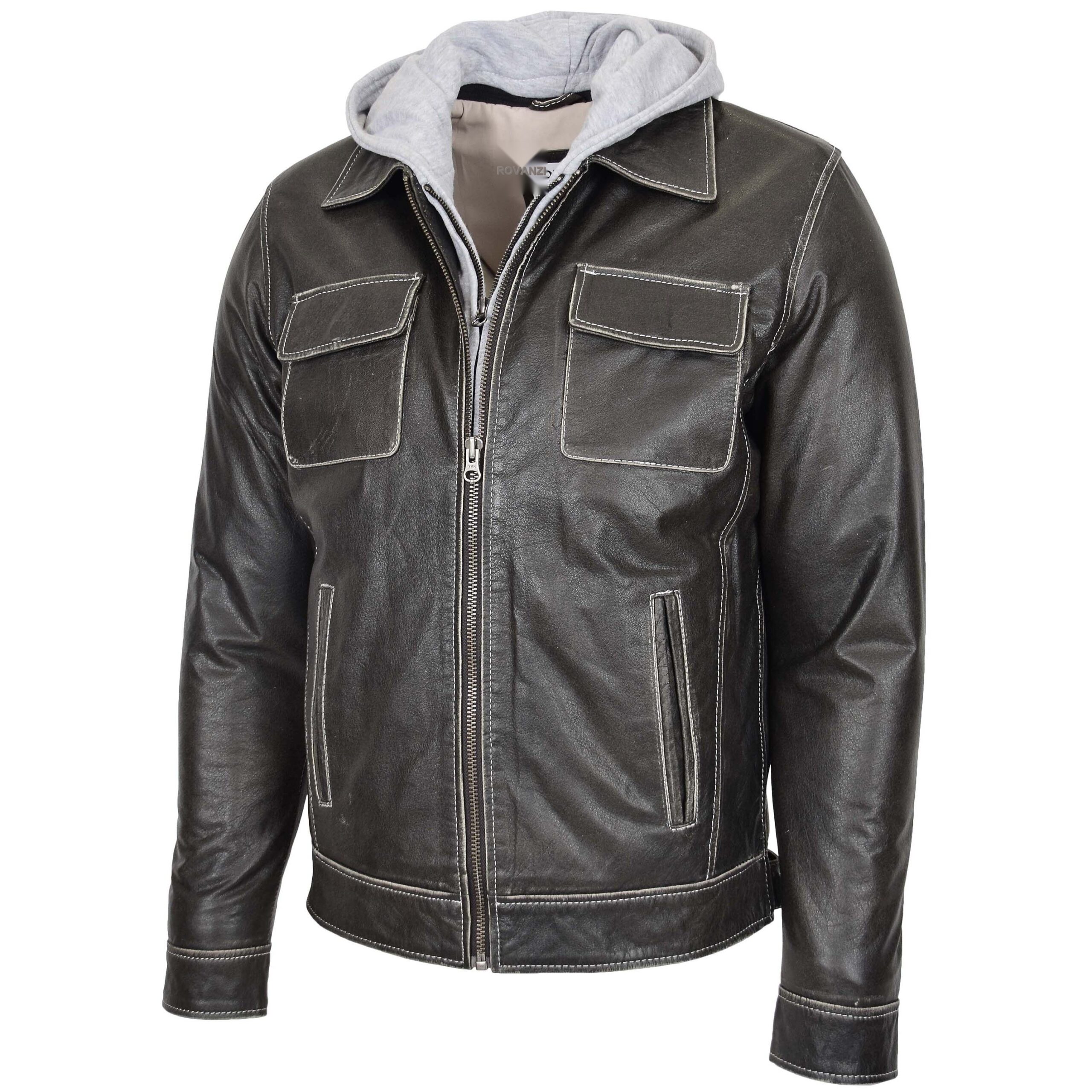 BUNERI Cuir Cypher Gris Capuche Amovible Homme – Image 4