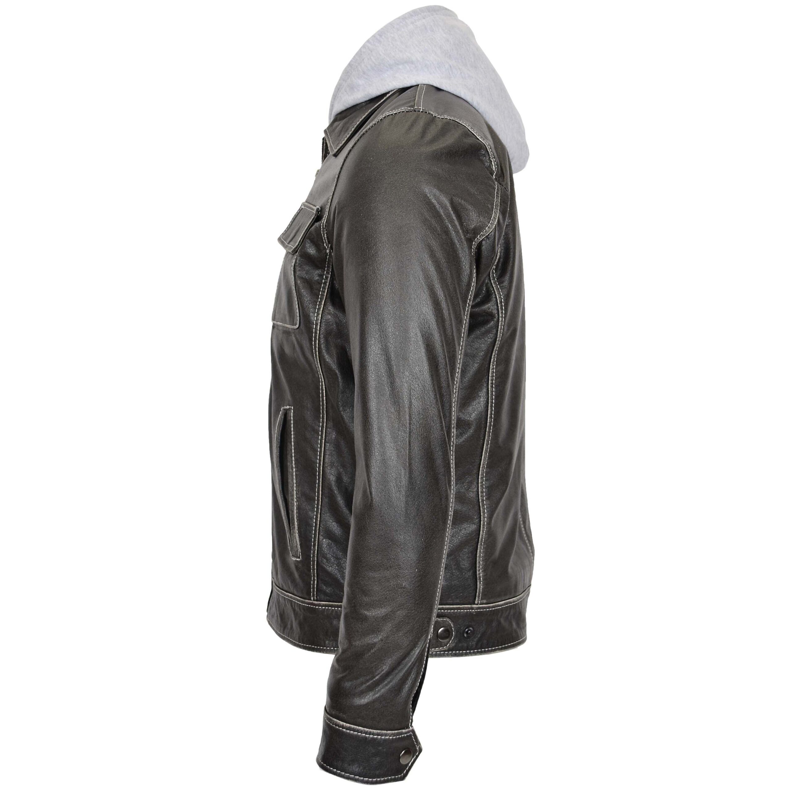 BUNERI Cuir Cypher Gris Capuche Amovible Homme – Image 5