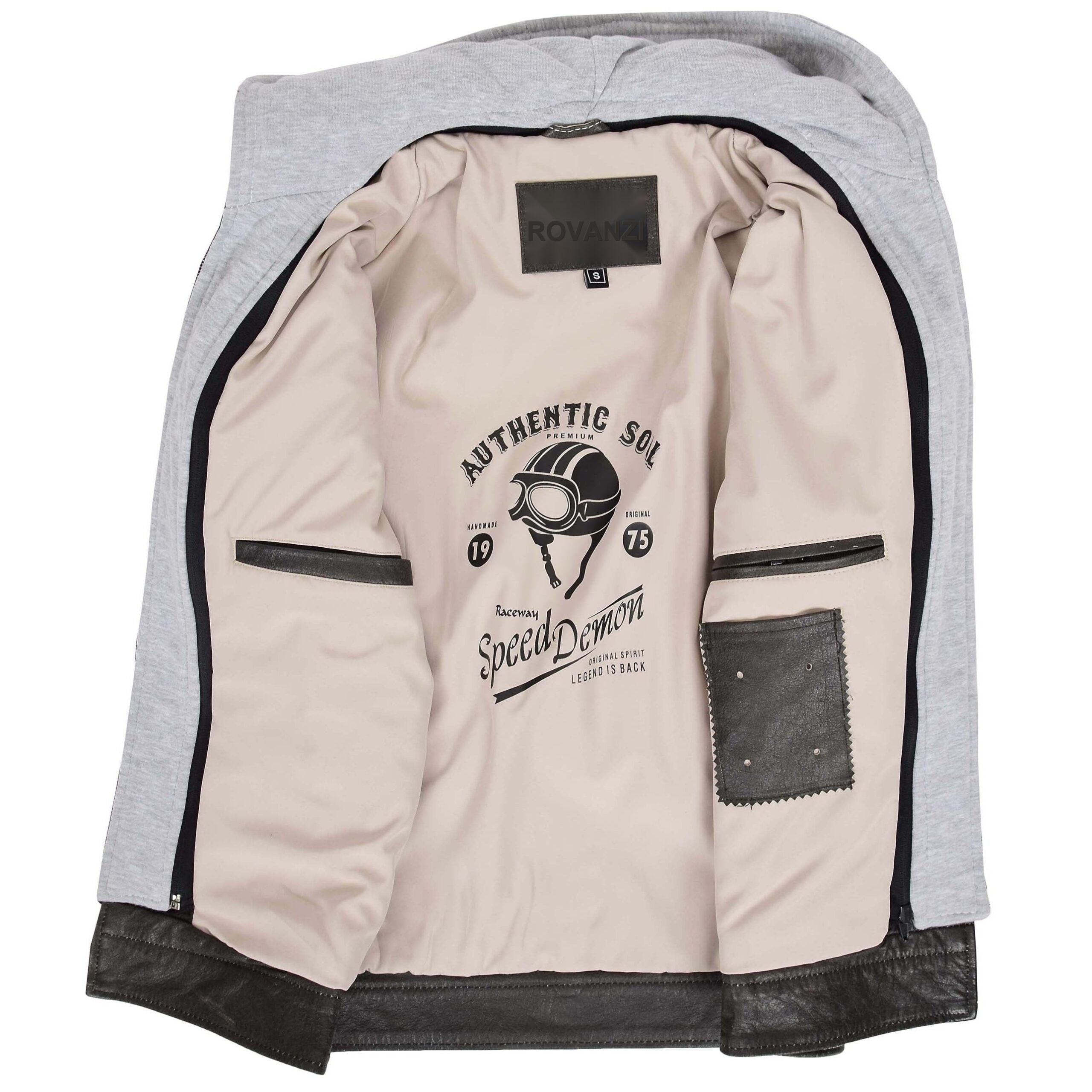 BUNERI Cuir Cypher Gris Capuche Amovible Homme – Image 6