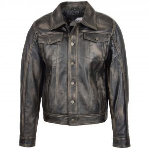BUNERI Veste Homme Cuir Lee Rider Casual Noir Bicolore II