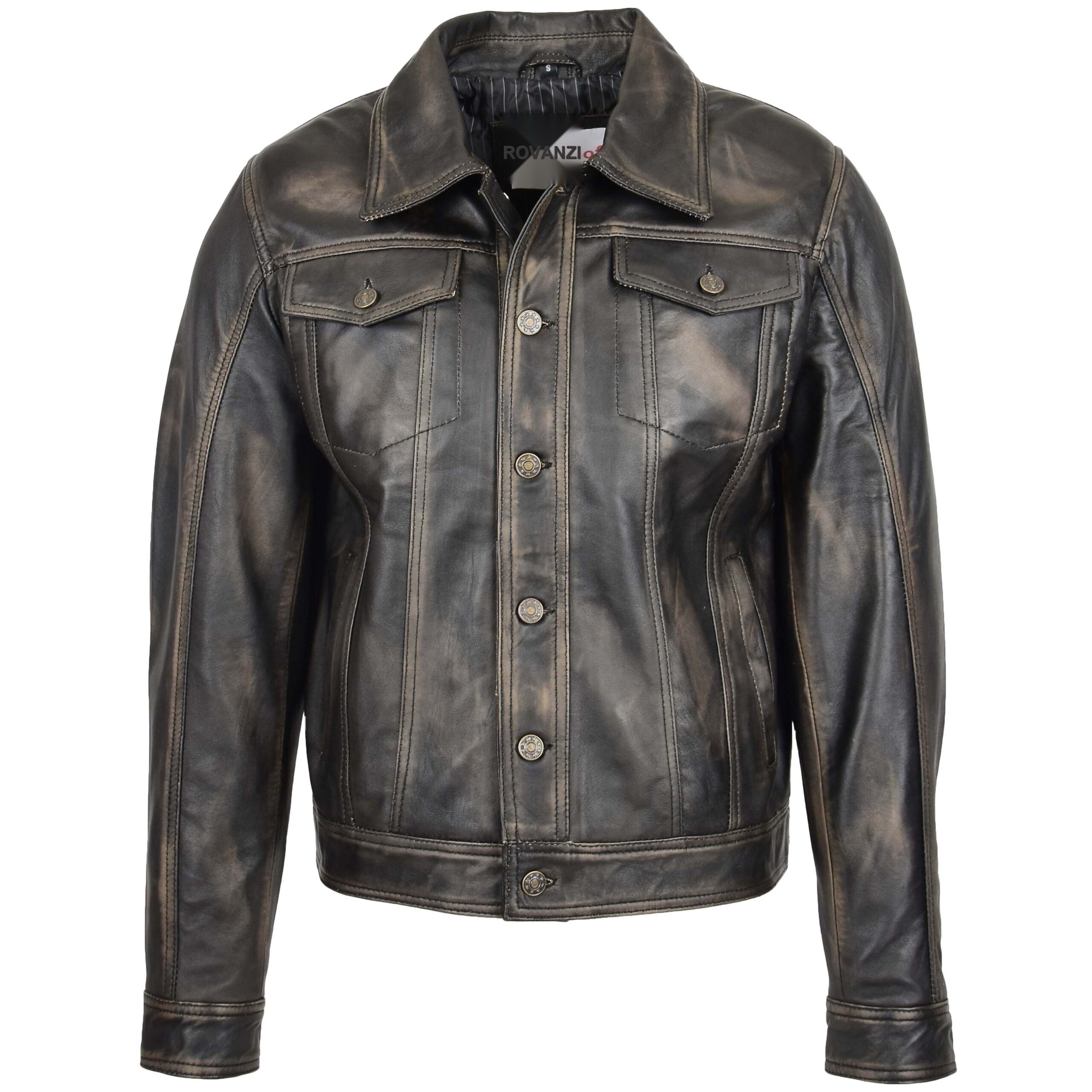 BUNERI Veste Homme Cuir Lee Rider Style Casual Noir Bicolore