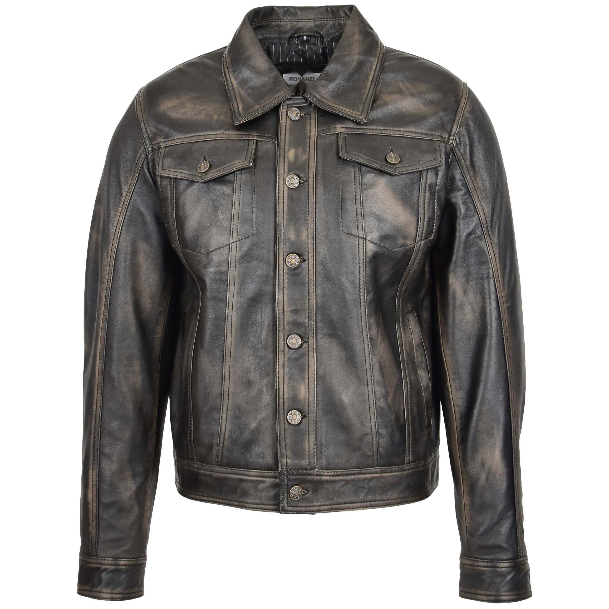BUNERI Veste Homme Cuir Lee Rider Style Casual Noir Bicolore – Image 3