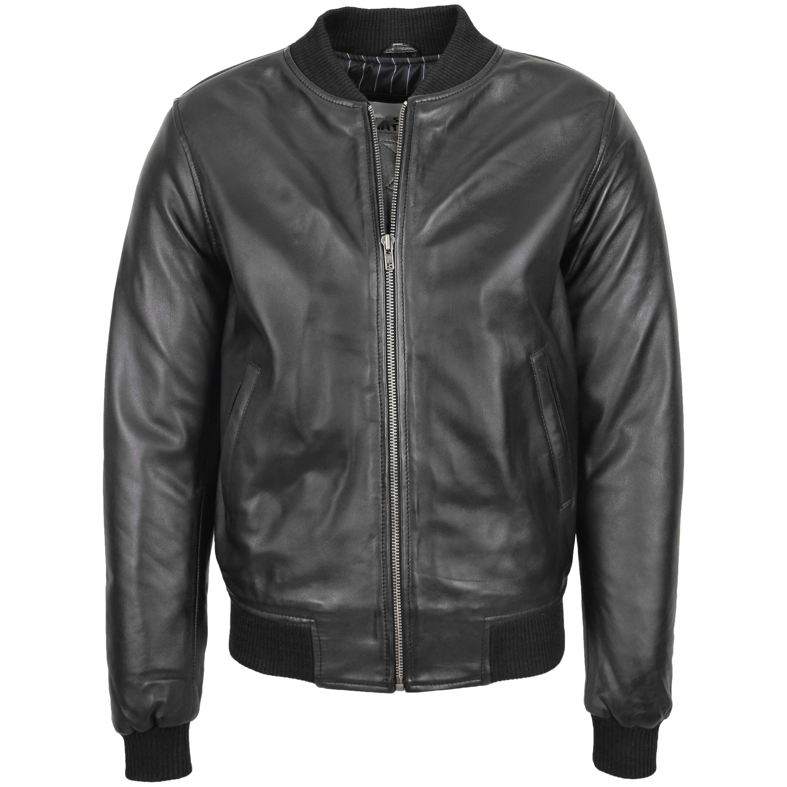 BUNERI Blouson Bomber MA-1 en Cuir Noir pour Homme