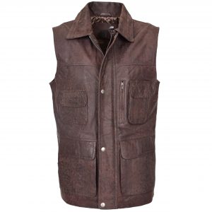 BUNERI Gilet Homme Cuir Multi-Usage Marron