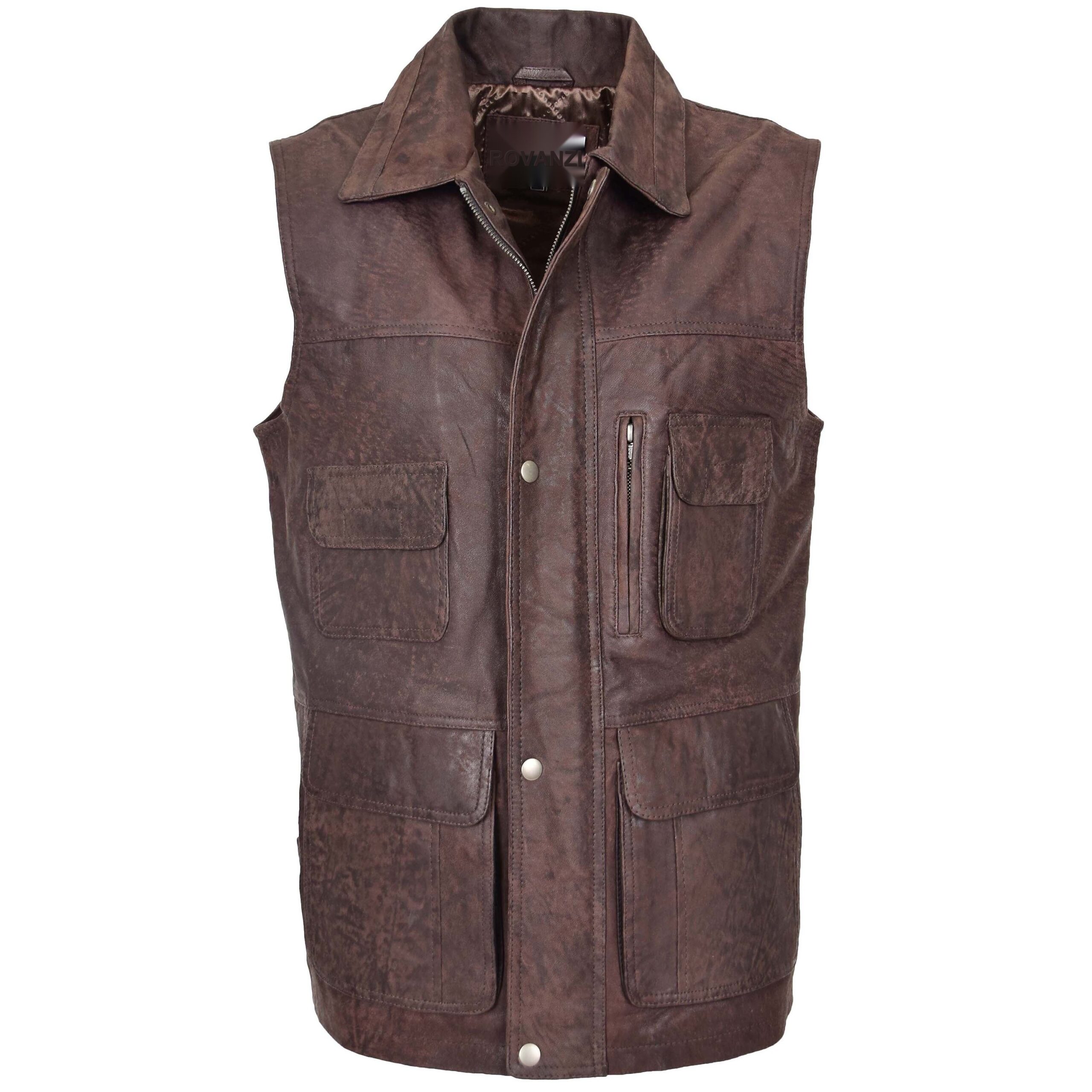 BUNERI Gilet Homme Cuir Multi-Usage Marron