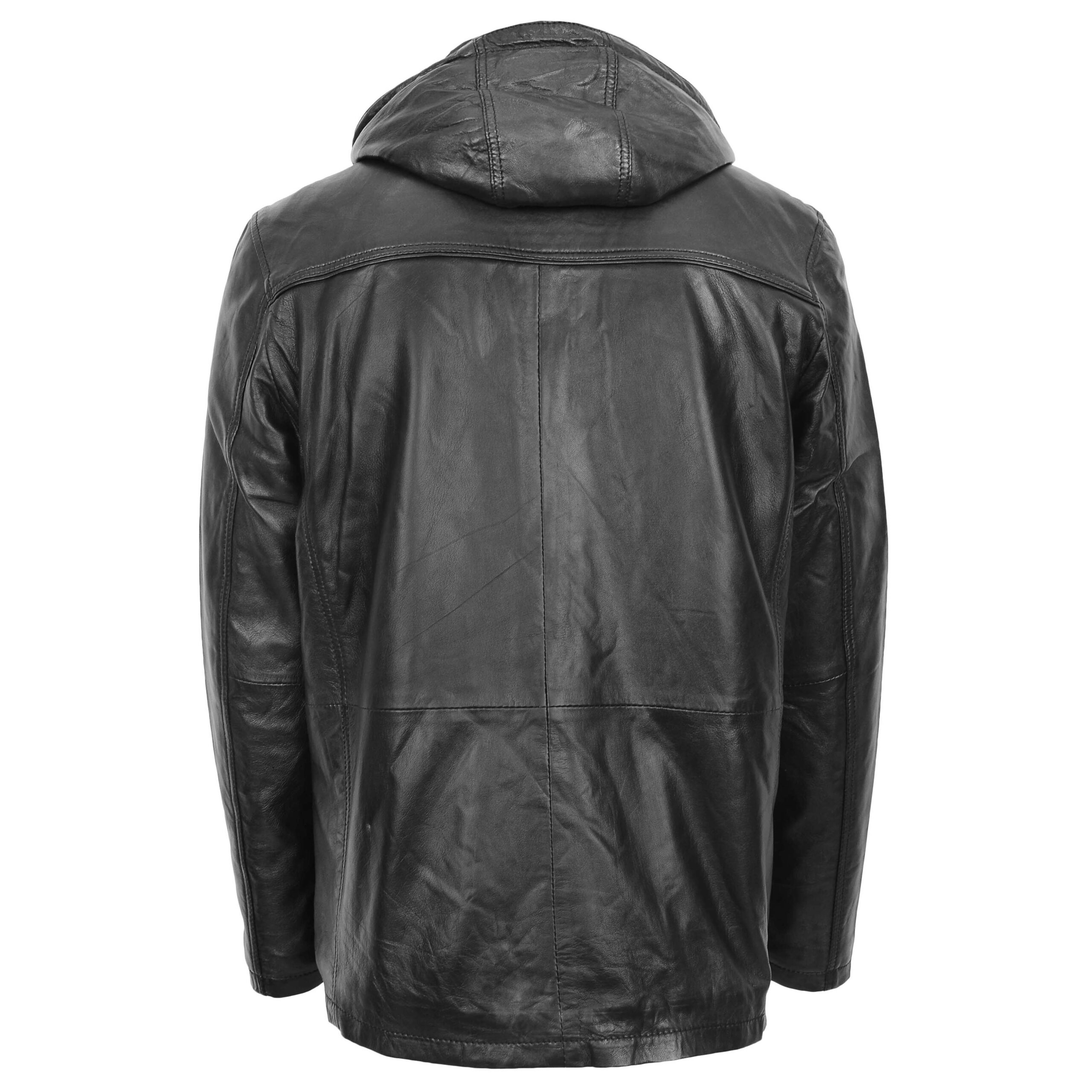 BUNERI Cuir Logan Noir Capuche Amovible Homme – Image 2