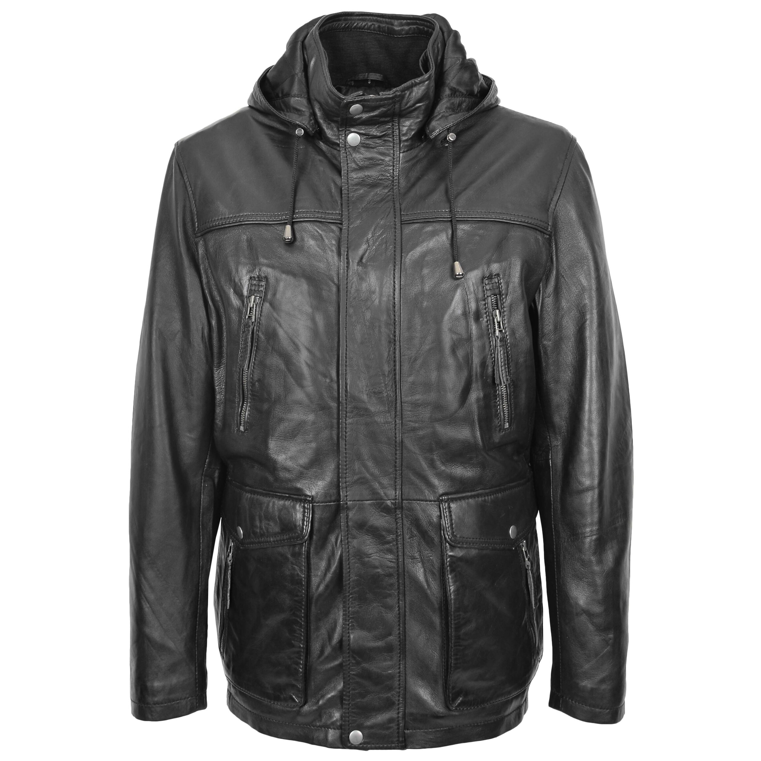 BUNERI Cuir Logan Noir Capuche Amovible Homme – Image 3