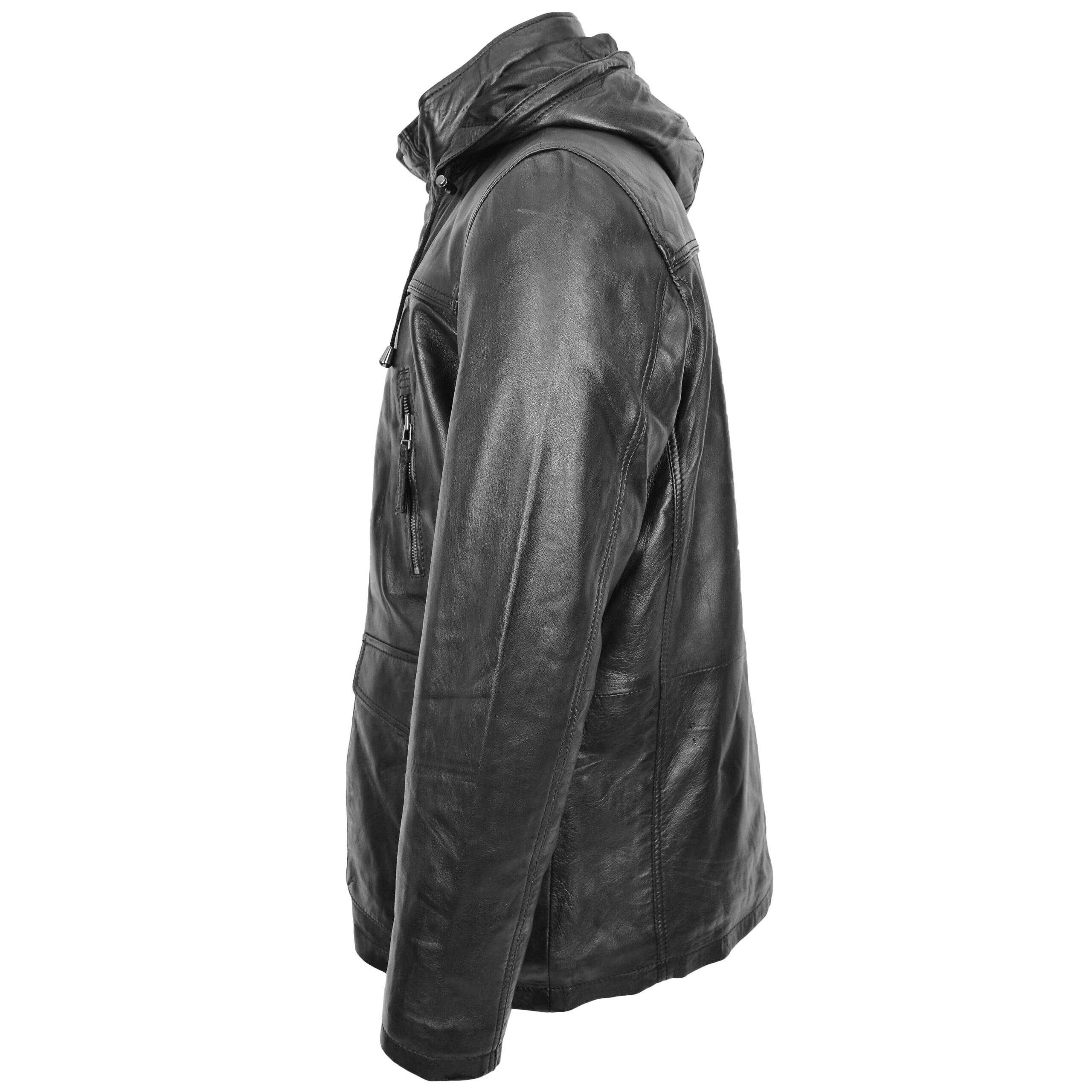 BUNERI Cuir Logan Noir Capuche Amovible Homme – Image 5