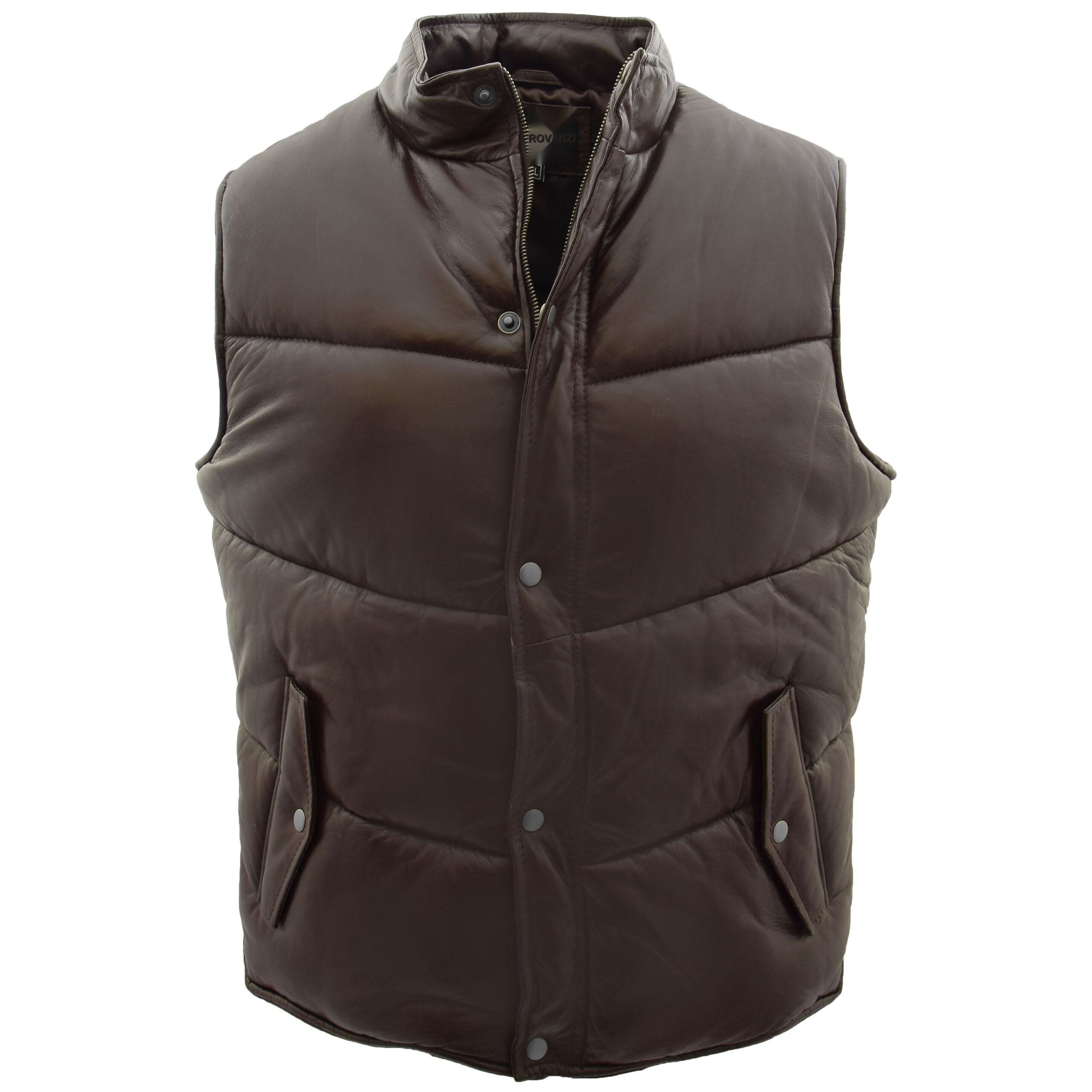 BUNERI Gilet Homme Cuir Puffer Body Warmer Marron