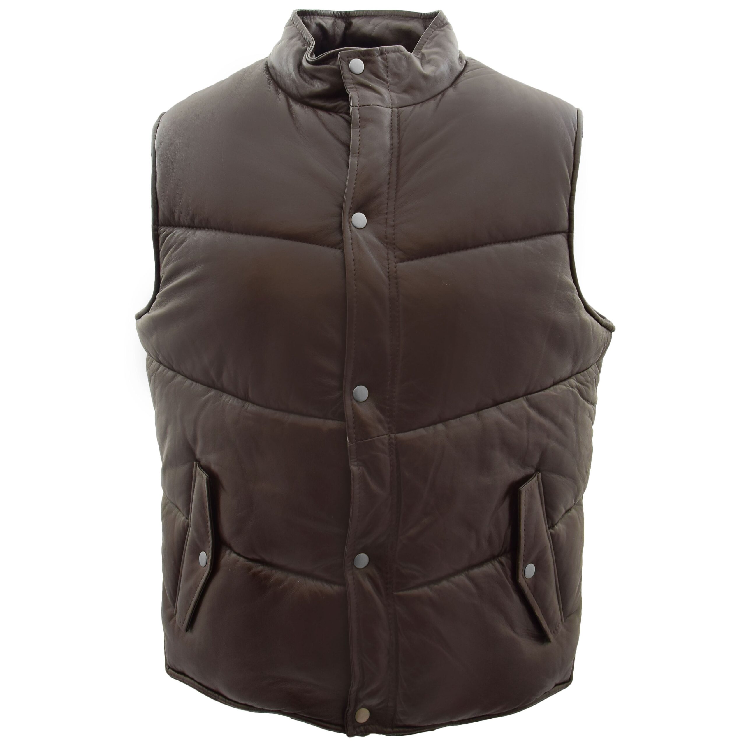 BUNERI Gilet Homme Cuir Puffer Body Warmer Marron – Image 3