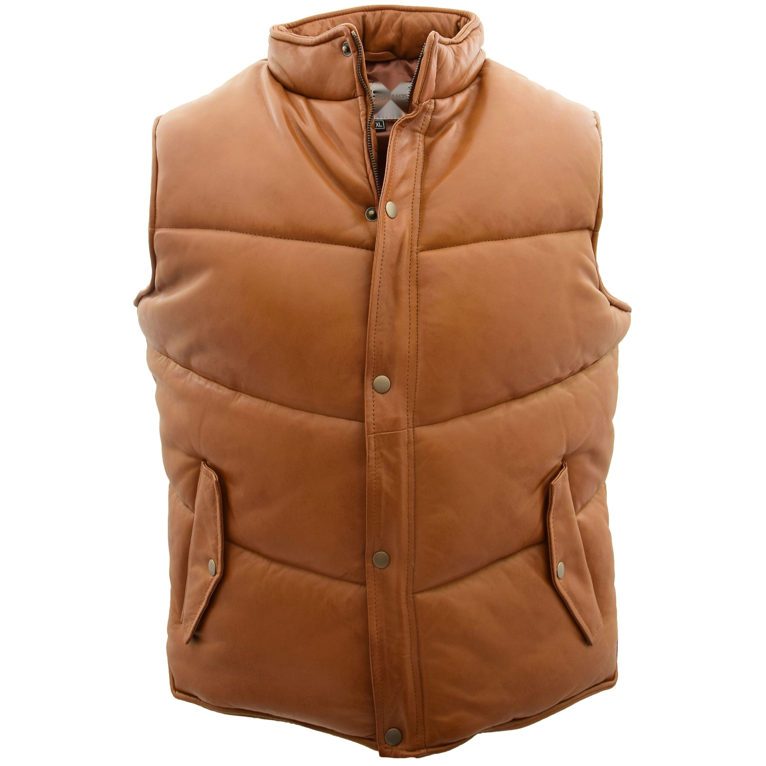 BUNERI Gilet Homme Cuir Matelasse Body Warmer Camel