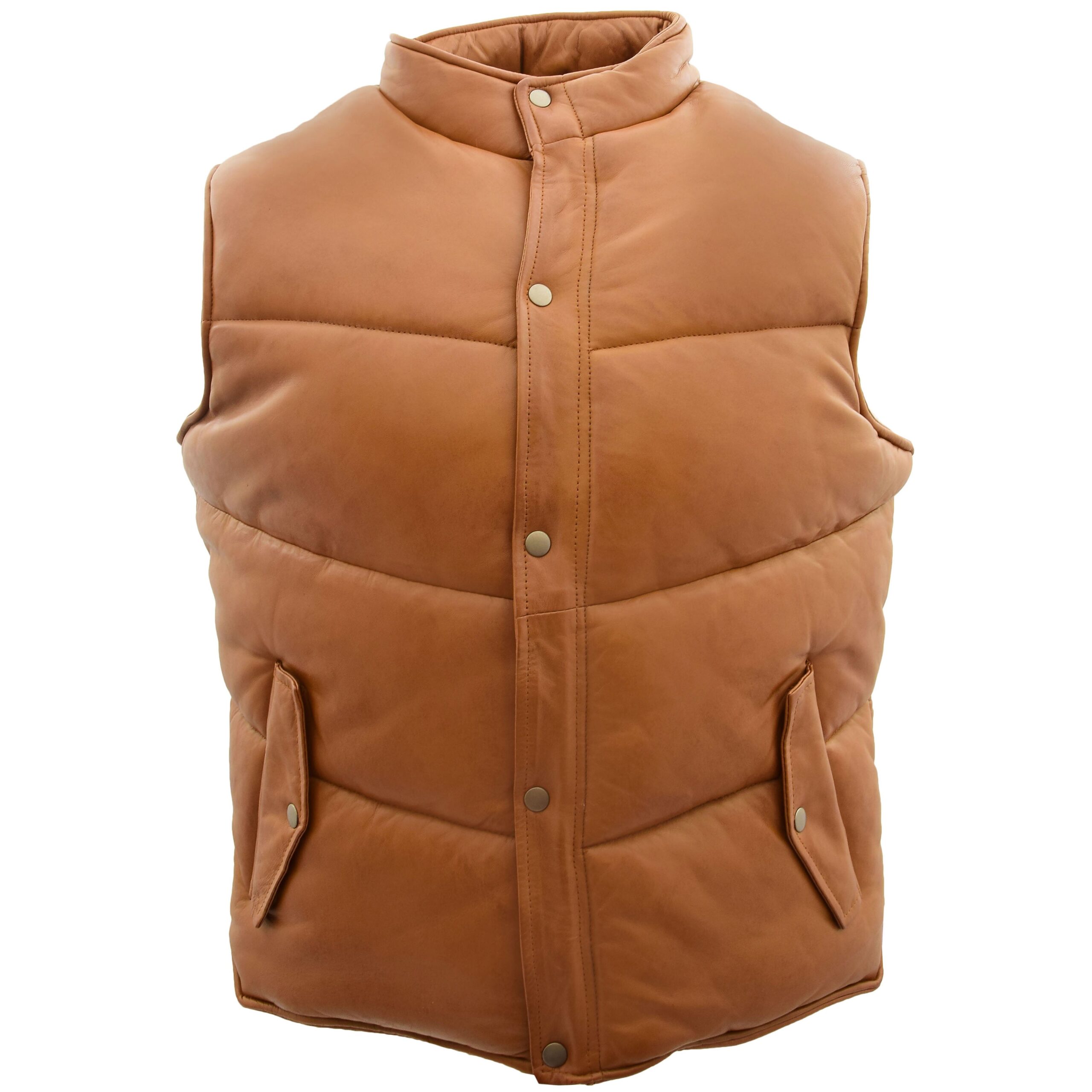 BUNERI Gilet Homme Cuir Matelasse Body Warmer Camel – Image 3