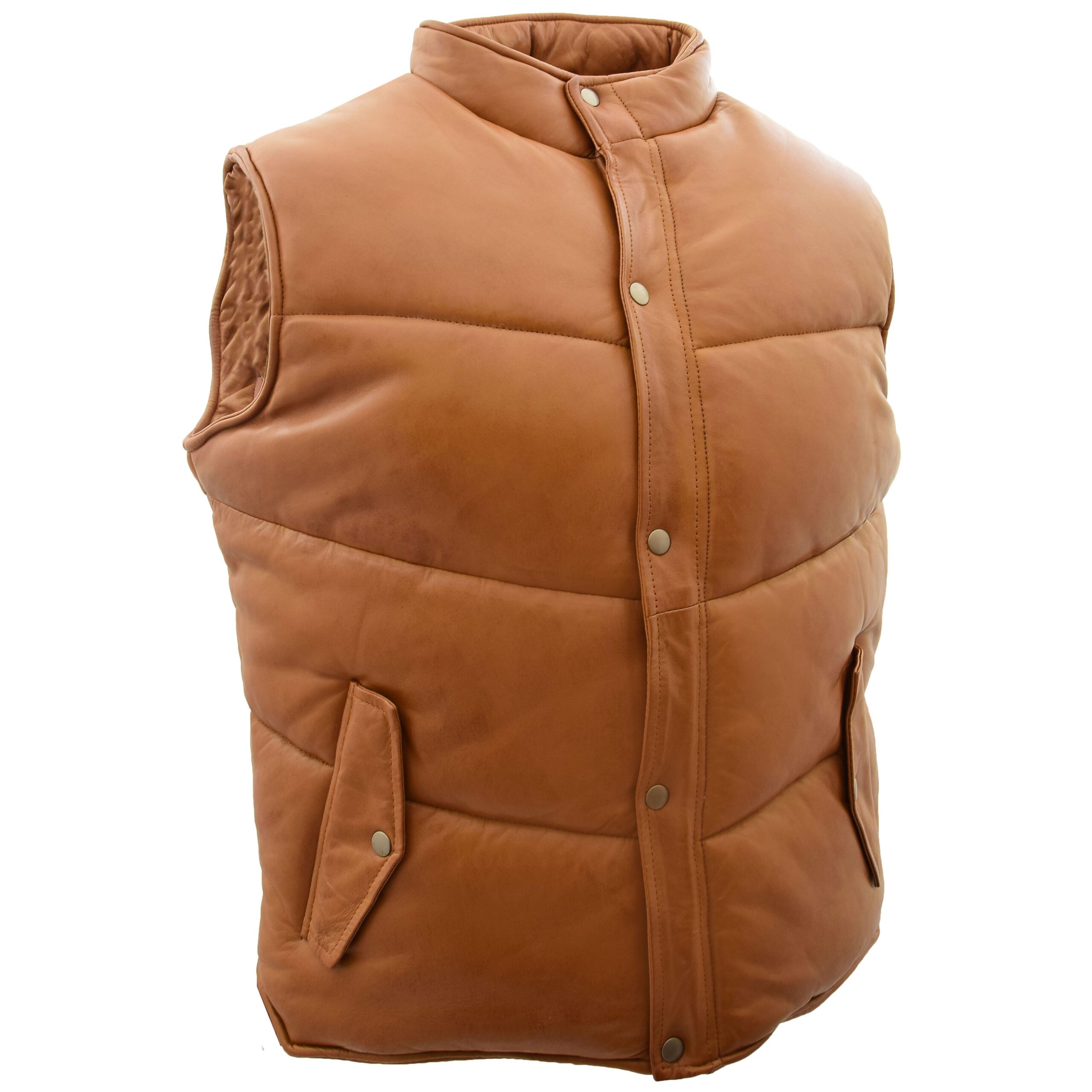 BUNERI Gilet Homme Cuir Matelasse Body Warmer Camel – Image 4