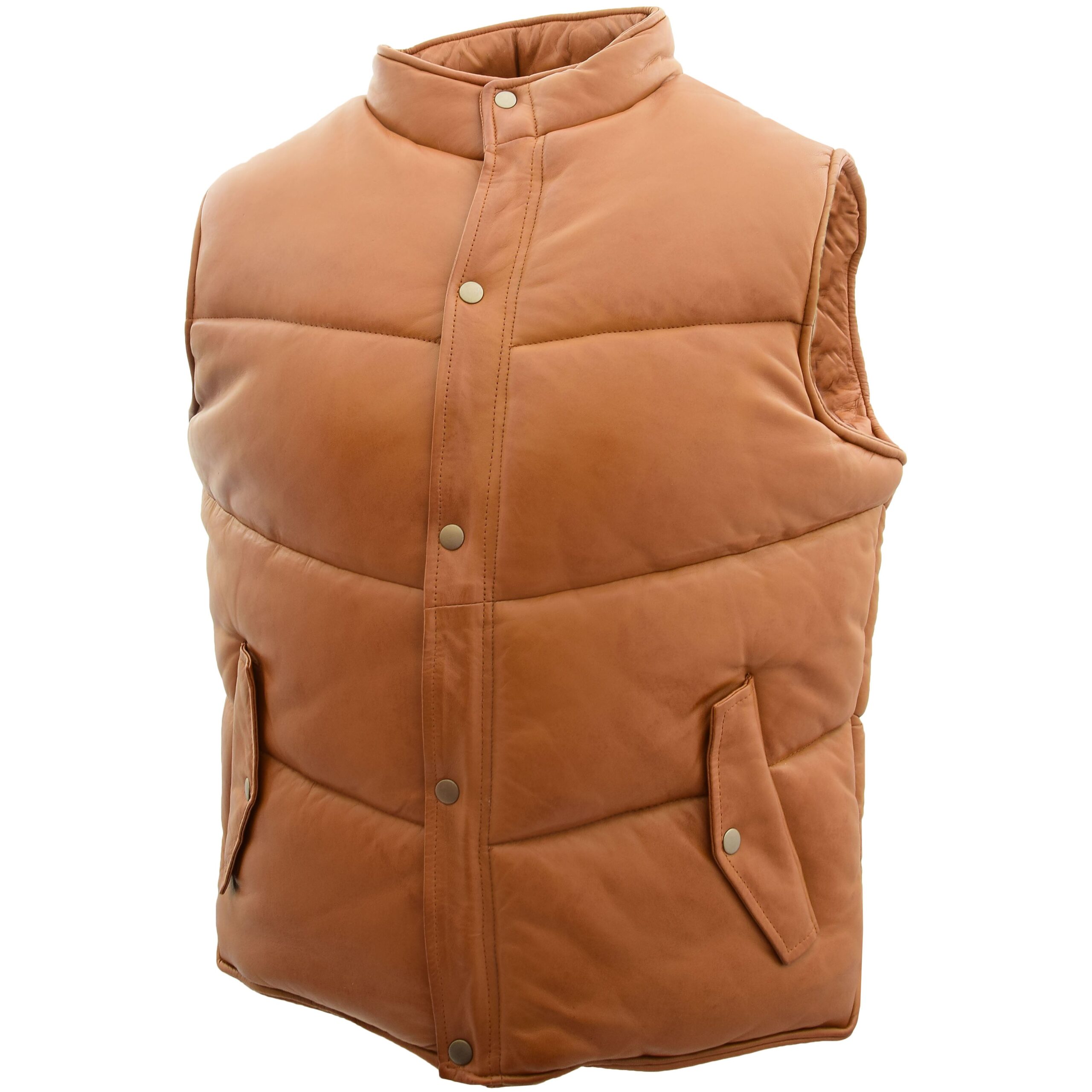 BUNERI Gilet Homme Cuir Matelasse Body Warmer Camel – Image 5